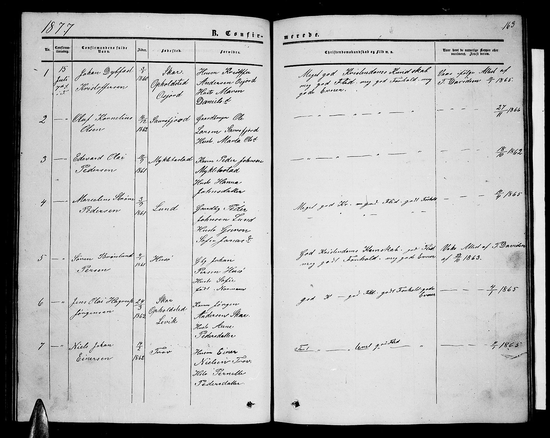 Ministerialprotokoller, klokkerbøker og fødselsregistre - Nordland, AV/SAT-A-1459/857/L0827: Parish register (copy) no. 857C02, 1852-1879, p. 163