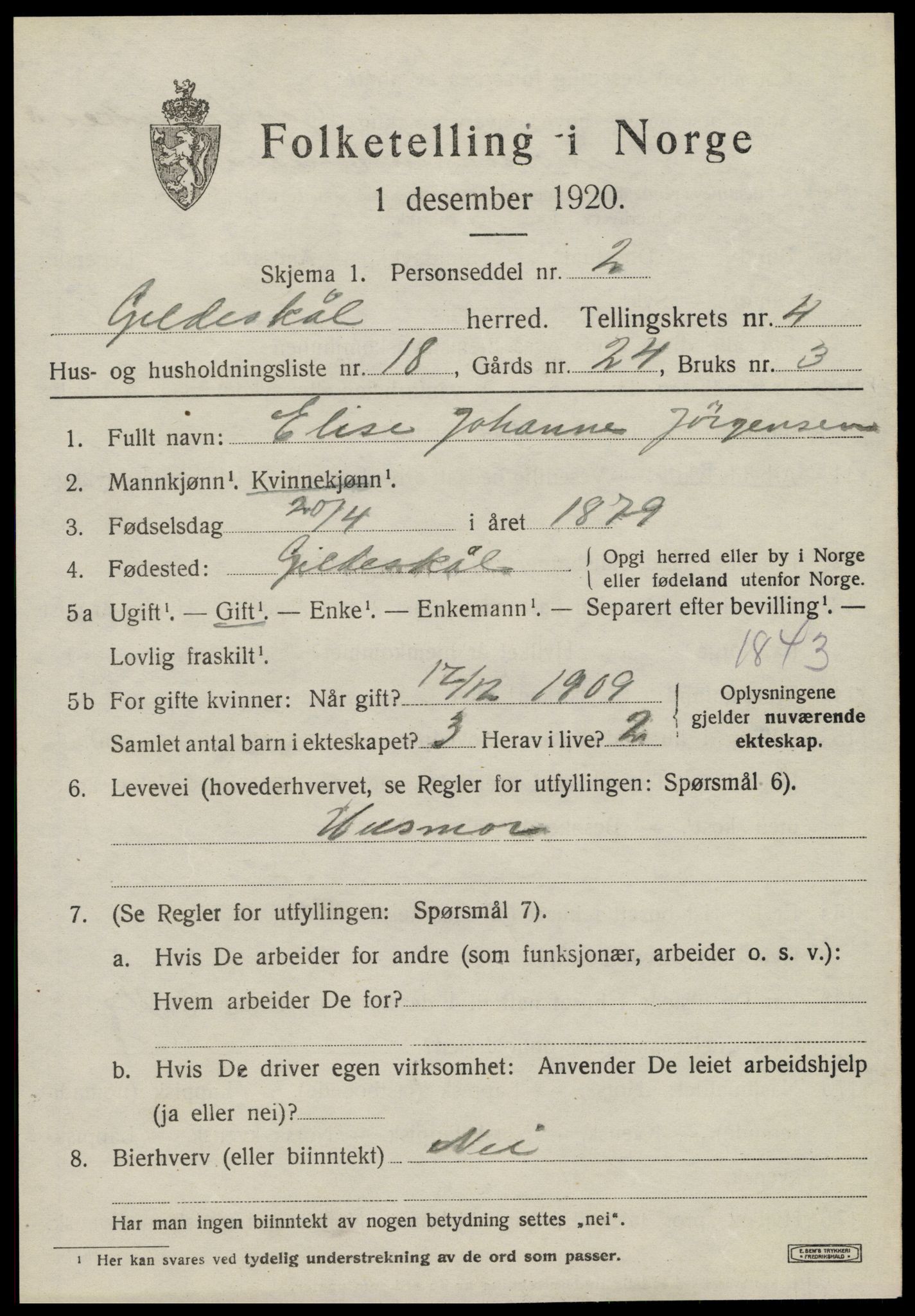 SAT, 1920 census for Gildeskål, 1920, p. 3930