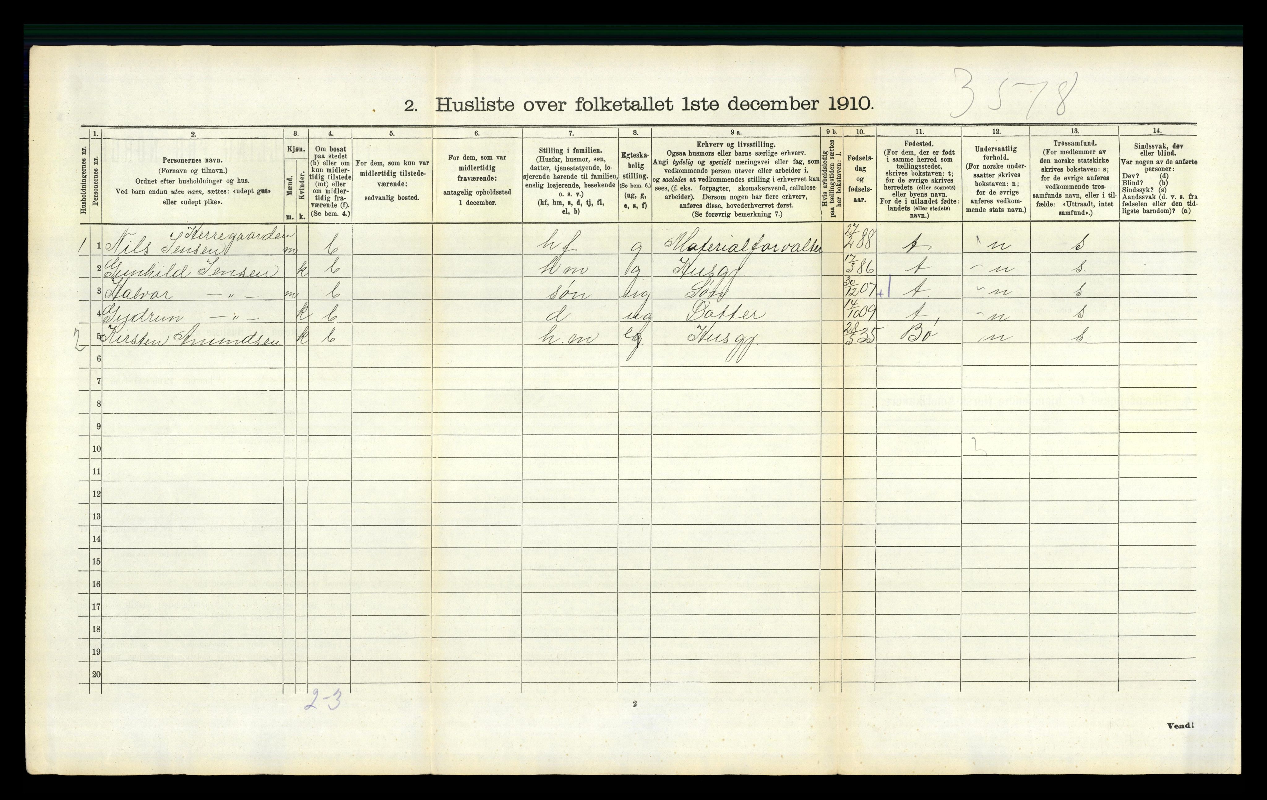 RA, 1910 census for Holla, 1910, p. 1052