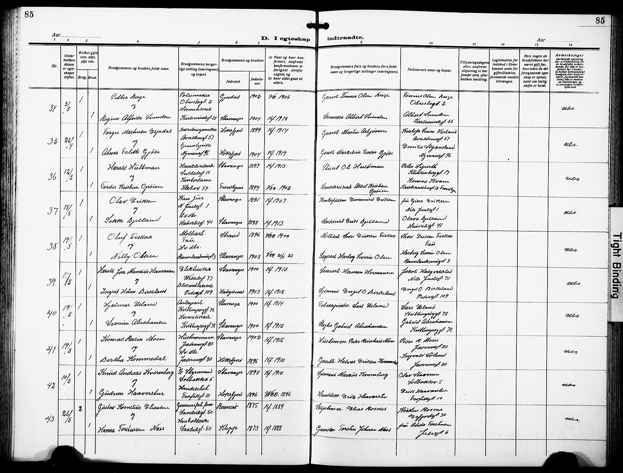 St. Johannes sokneprestkontor, AV/SAST-A-101814/001/30/30BB/L0007: Parish register (copy) no. B 7, 1917-1932, p. 85