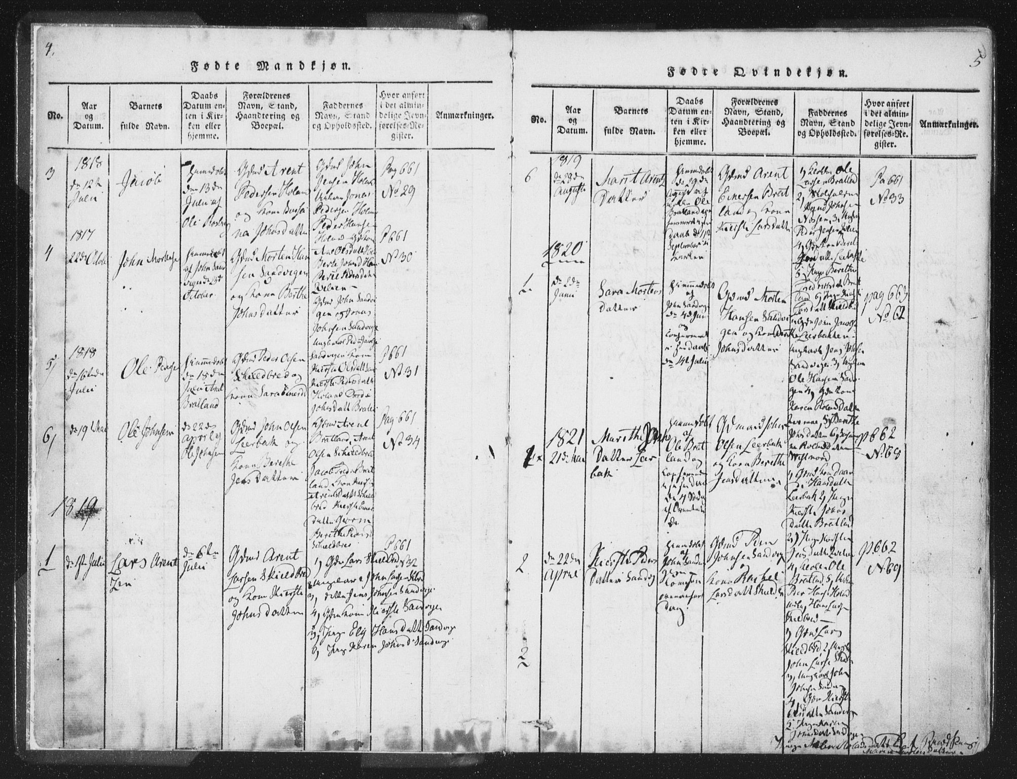 Ministerialprotokoller, klokkerbøker og fødselsregistre - Nord-Trøndelag, SAT/A-1458/755/L0491: Parish register (official) no. 755A01 /1, 1817-1864, p. 4-5