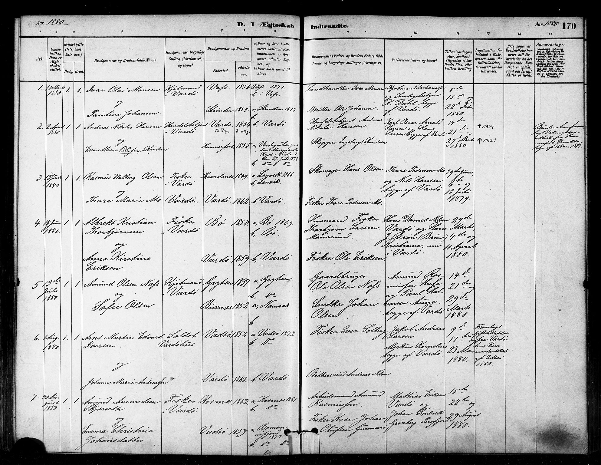 Vardø sokneprestkontor, SATØ/S-1332/H/Ha/L0006kirke: Parish register (official) no. 6, 1879-1886, p. 170
