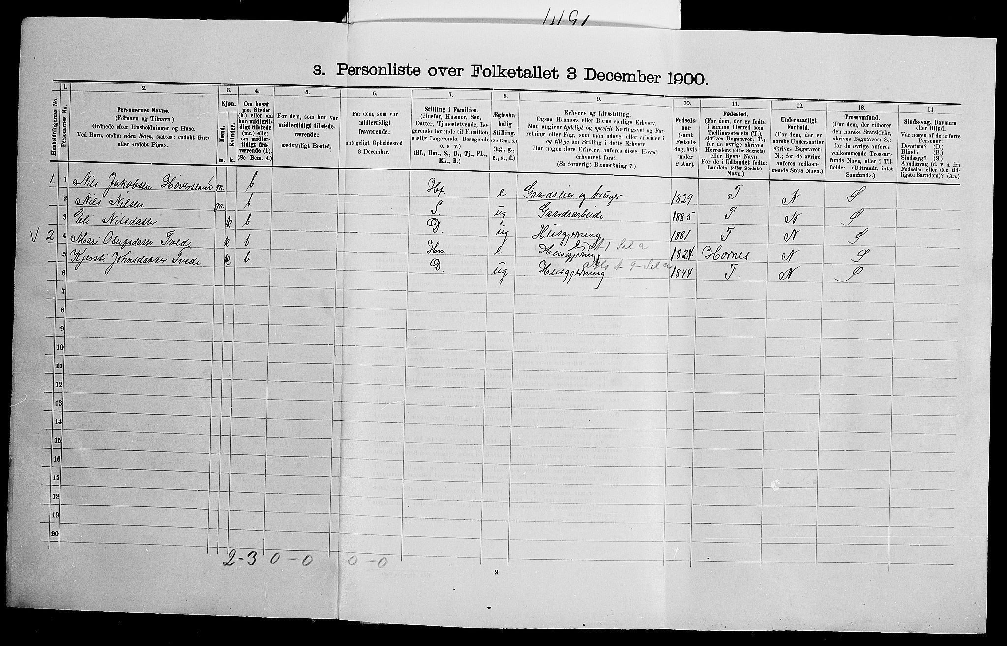 SAK, 1900 census for Hægeland, 1900, p. 315