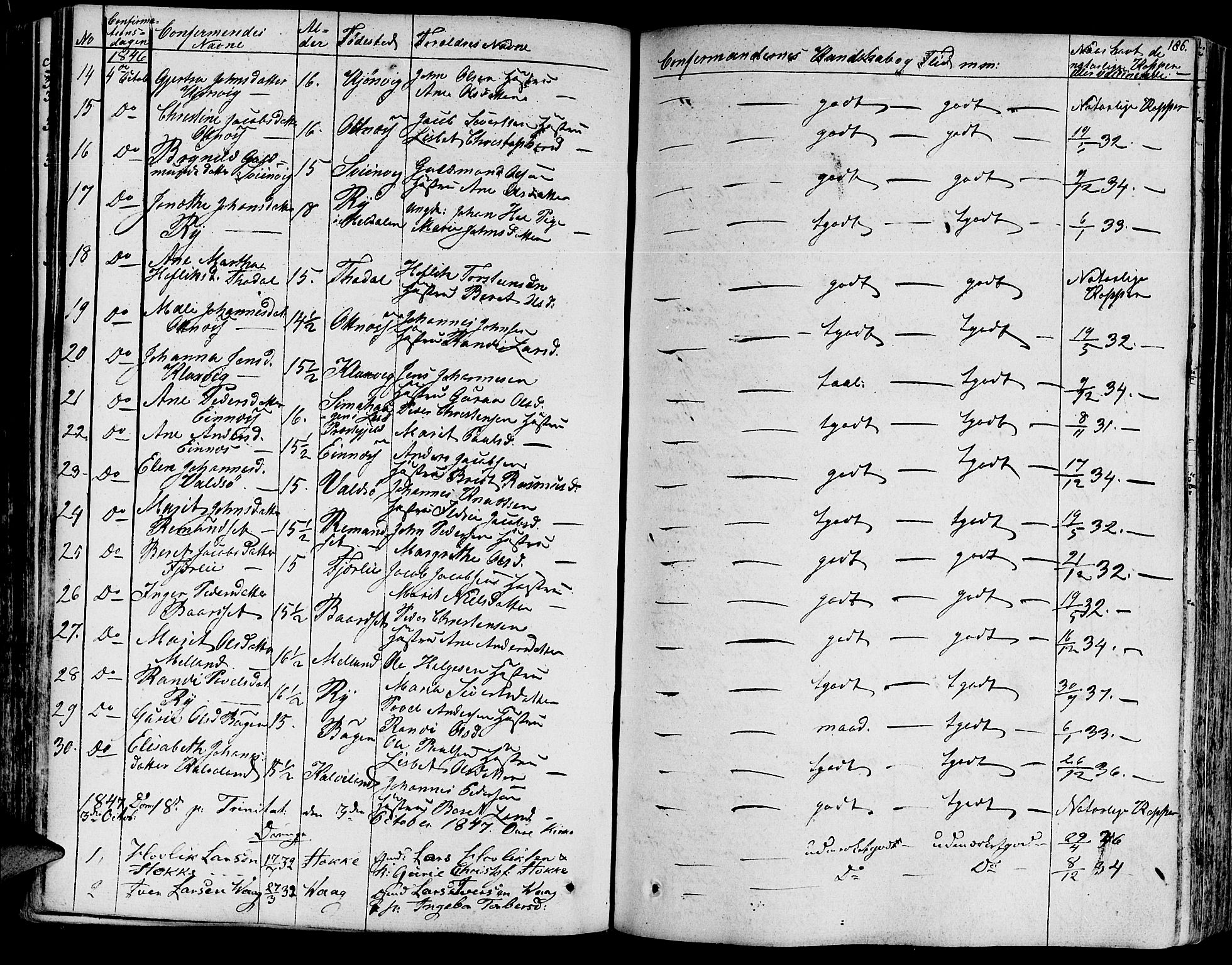 Ministerialprotokoller, klokkerbøker og fødselsregistre - Møre og Romsdal, AV/SAT-A-1454/578/L0904: Parish register (official) no. 578A03, 1836-1858, p. 186