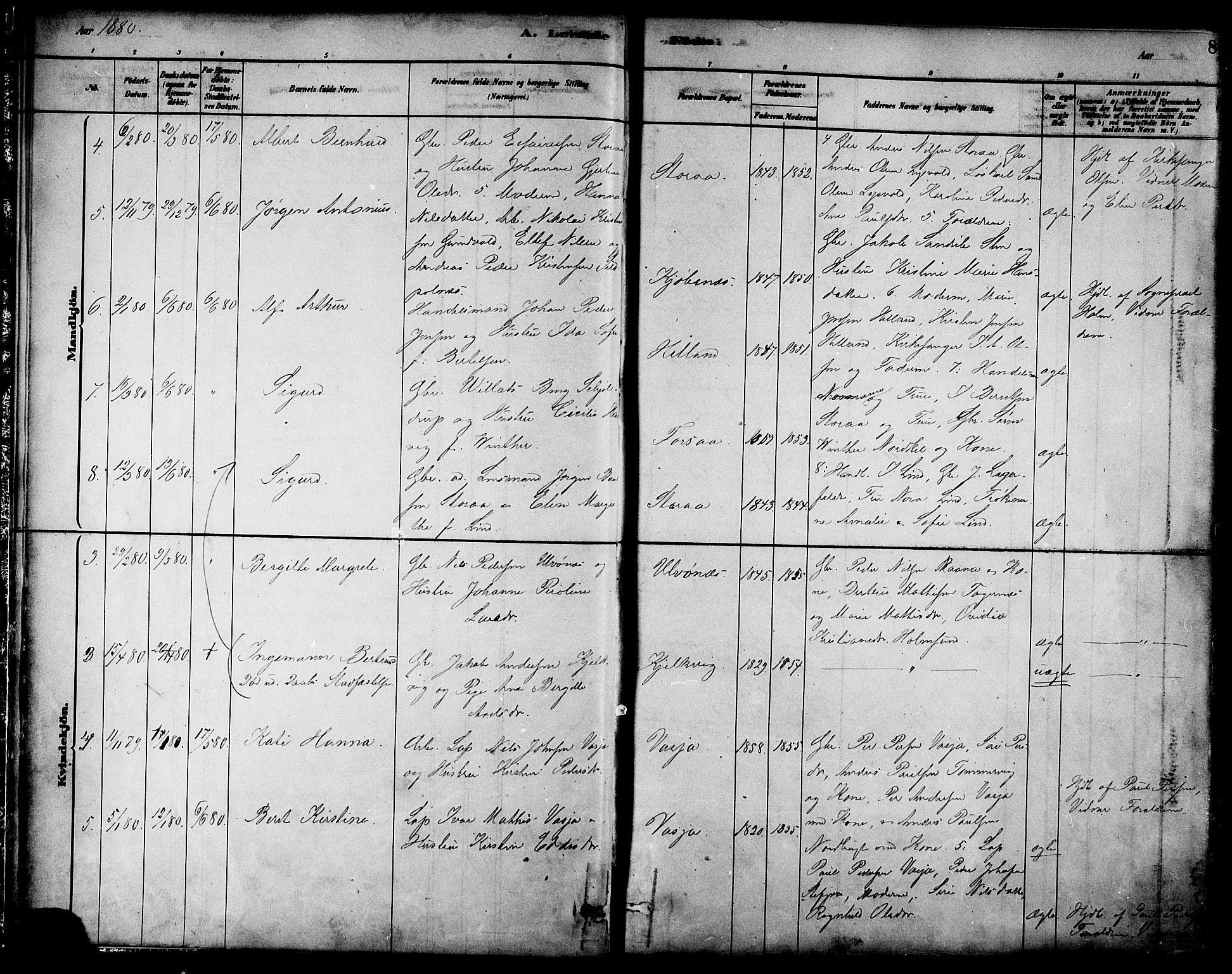 Ministerialprotokoller, klokkerbøker og fødselsregistre - Nordland, AV/SAT-A-1459/861/L0868: Parish register (official) no. 861A03, 1879-1889, p. 8