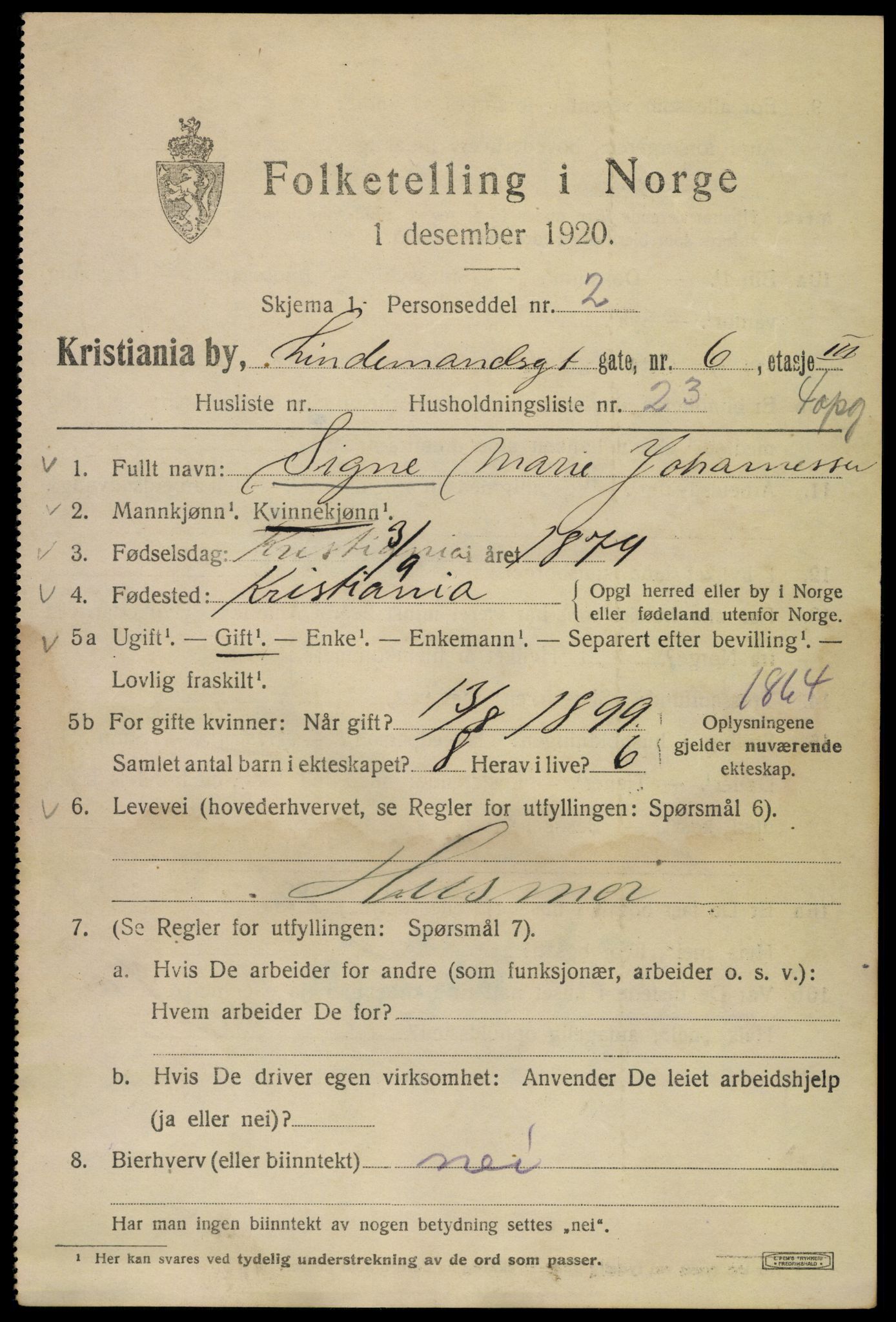 SAO, 1920 census for Kristiania, 1920, p. 365035