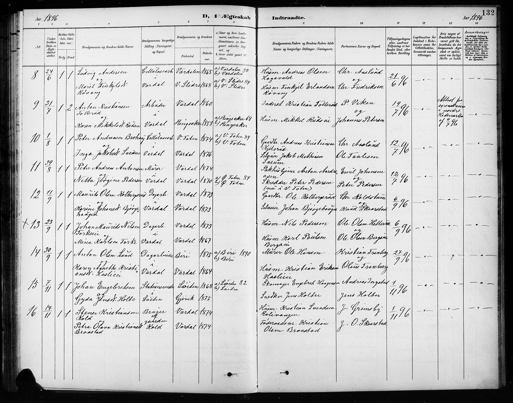 Vardal prestekontor, SAH/PREST-100/H/Ha/Hab/L0010: Parish register (copy) no. 10, 1895-1903, p. 132