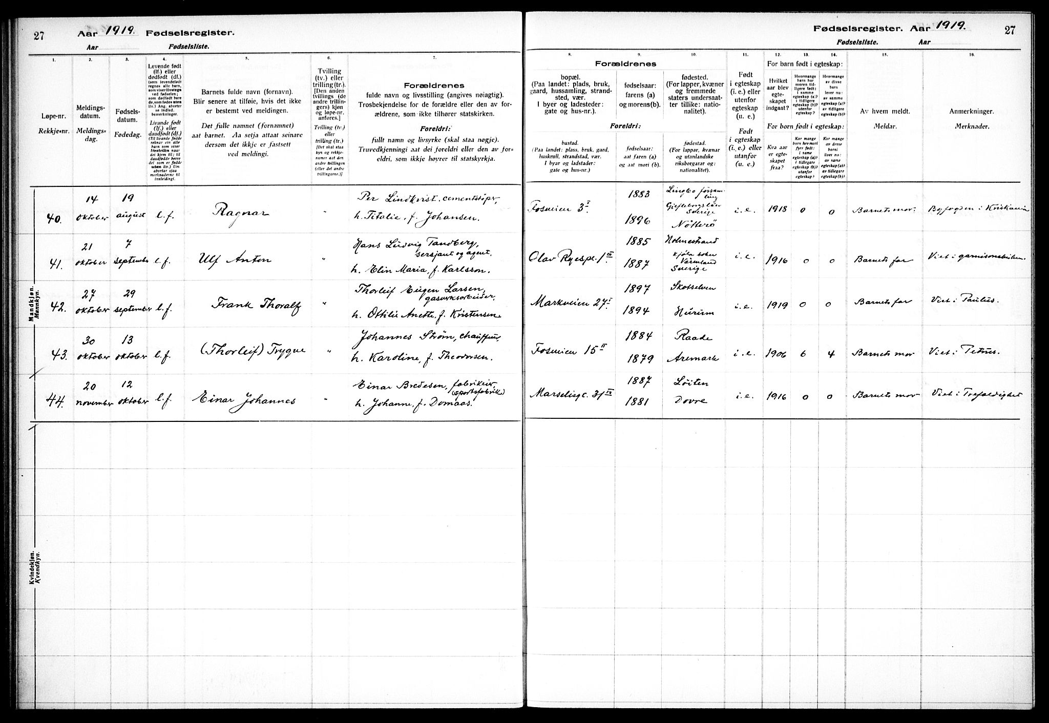 Hauge prestekontor Kirkebøker, AV/SAO-A-10849/J/Ja/L0001: Birth register no. 1, 1917-1938, p. 27