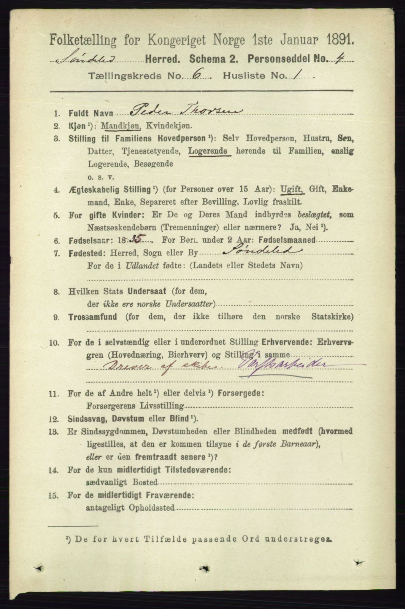 RA, 1891 census for 0913 Søndeled, 1891, p. 1817