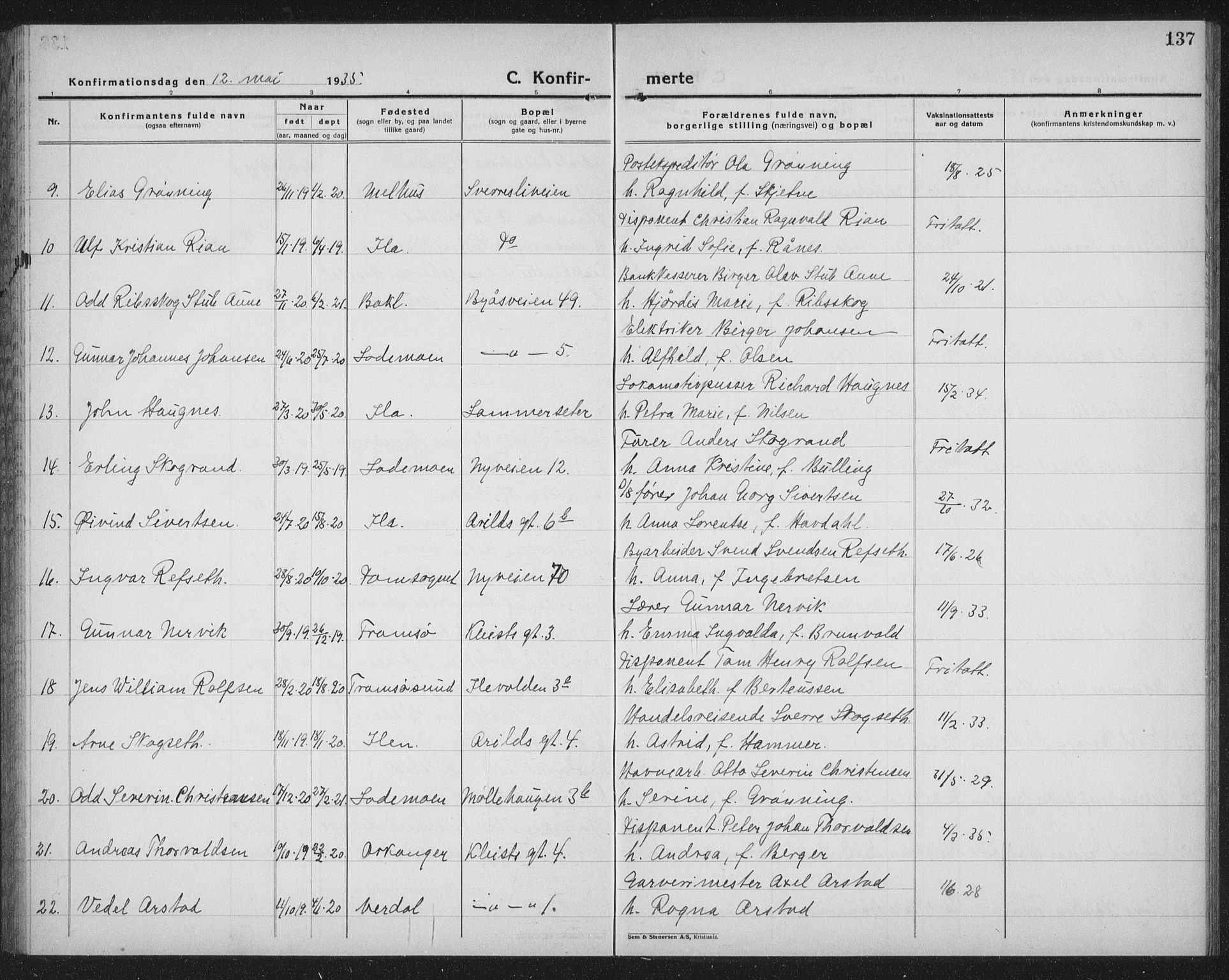 Ministerialprotokoller, klokkerbøker og fødselsregistre - Sør-Trøndelag, SAT/A-1456/603/L0175: Parish register (copy) no. 603C03, 1923-1941, p. 137