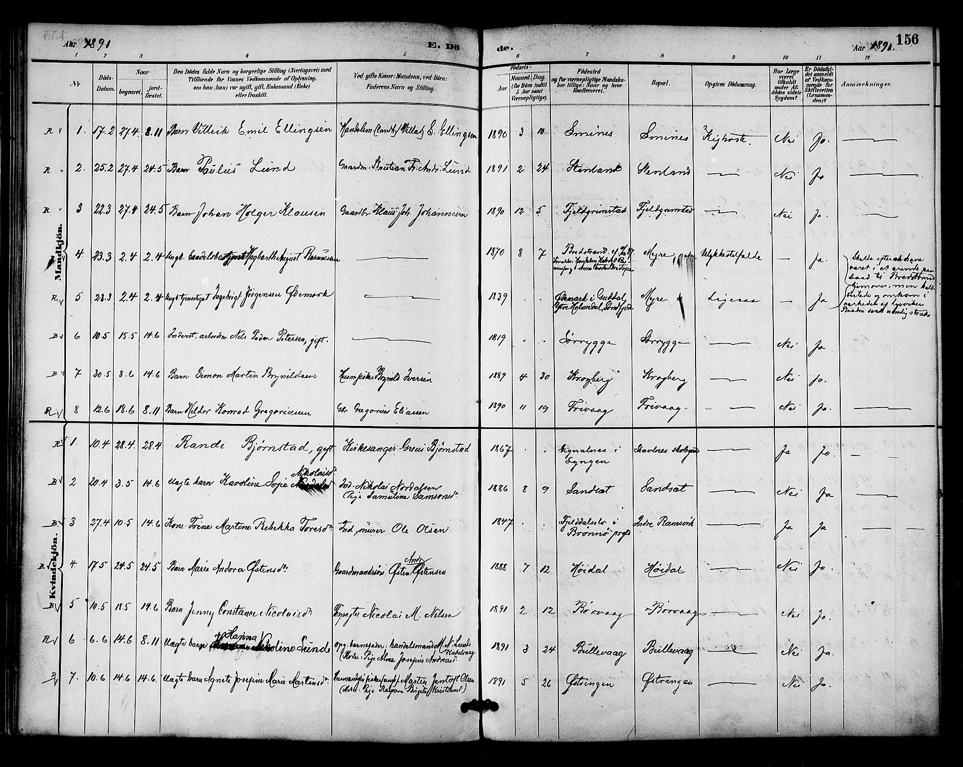 Ministerialprotokoller, klokkerbøker og fødselsregistre - Nordland, SAT/A-1459/893/L1337: Parish register (official) no. 893A09, 1885-1893, p. 156