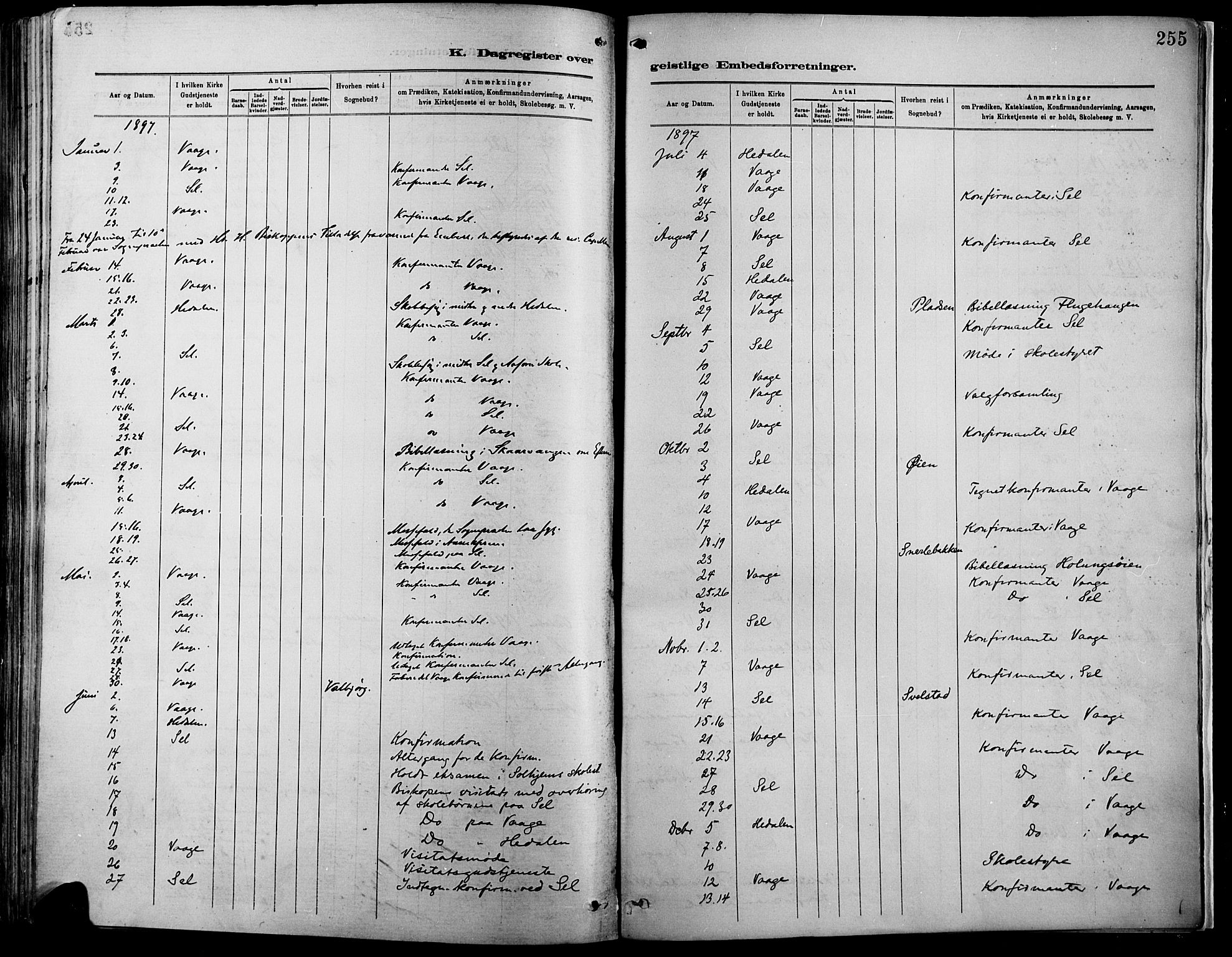 Vågå prestekontor, SAH/PREST-076/H/Ha/Haa/L0009: Parish register (official) no. 9, 1886-1904, p. 255