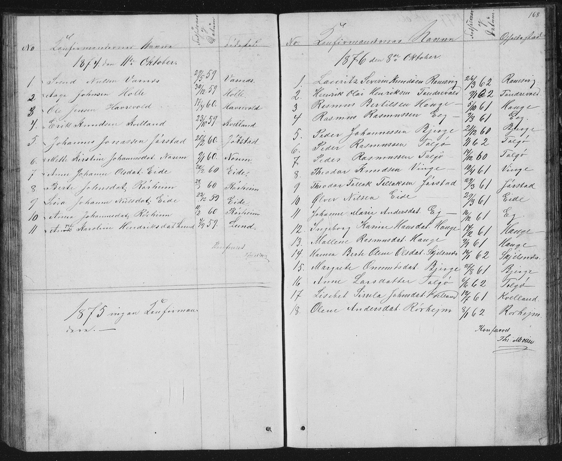 Nedstrand sokneprestkontor, AV/SAST-A-101841/01/V: Parish register (copy) no. B 2, 1848-1933, p. 168