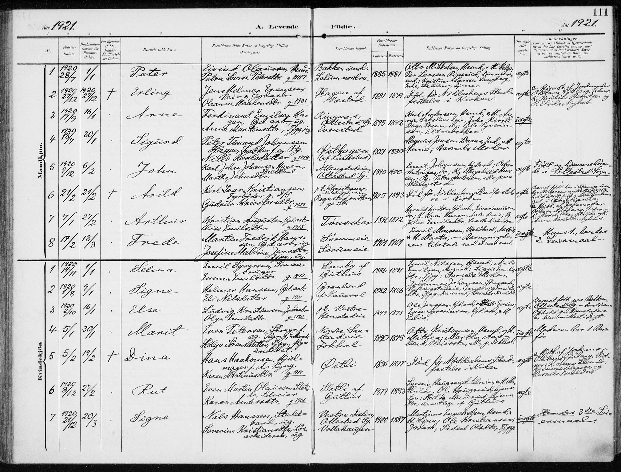 Stange prestekontor, SAH/PREST-002/K/L0024: Parish register (official) no. 24, 1906-1922, p. 111