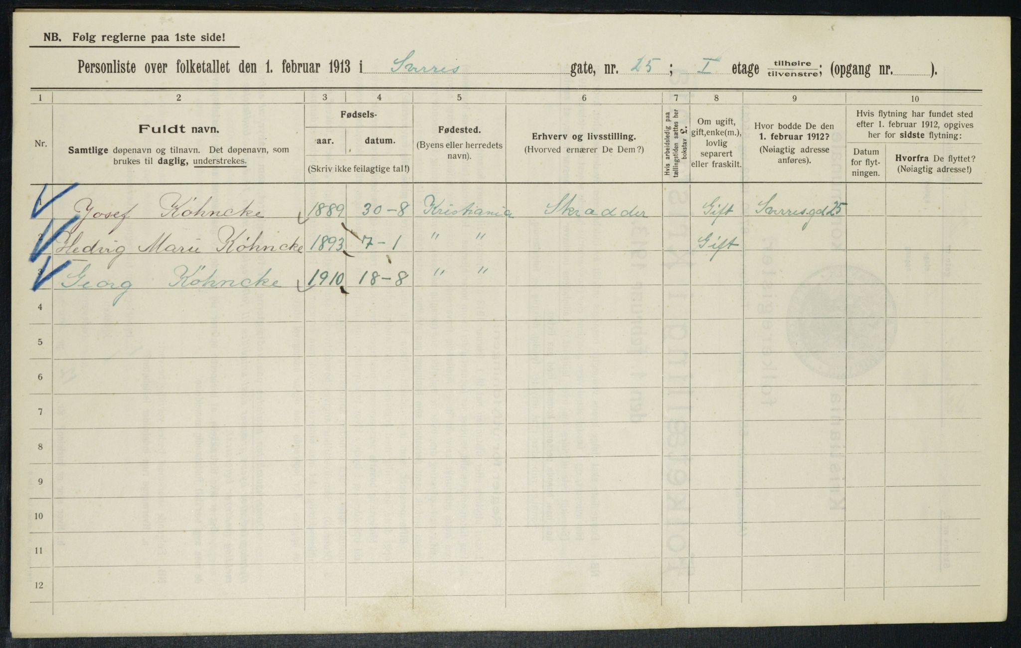 OBA, Municipal Census 1913 for Kristiania, 1913, p. 106148