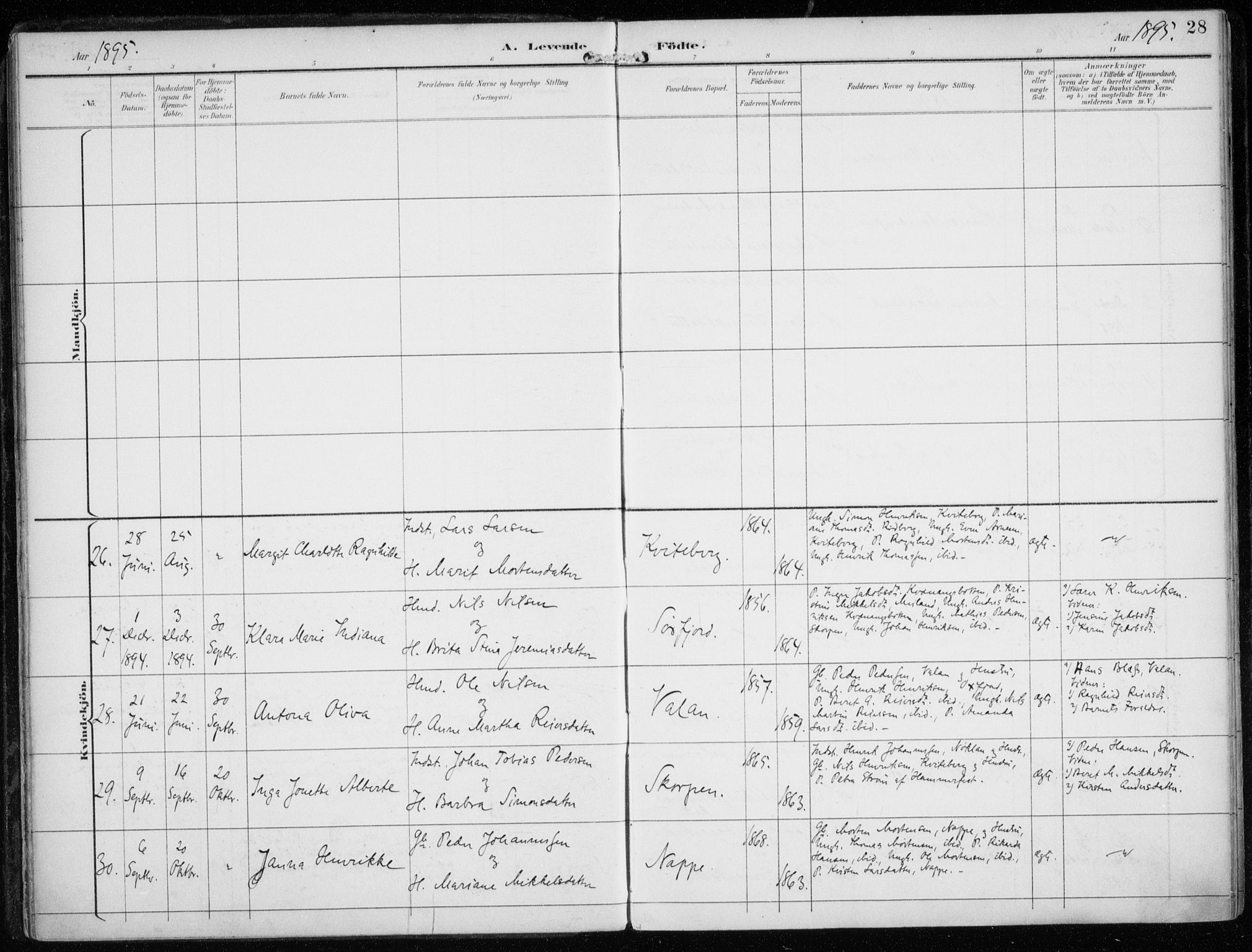 Skjervøy sokneprestkontor, AV/SATØ-S-1300/H/Ha/Haa/L0016kirke: Parish register (official) no. 16, 1892-1908, p. 28