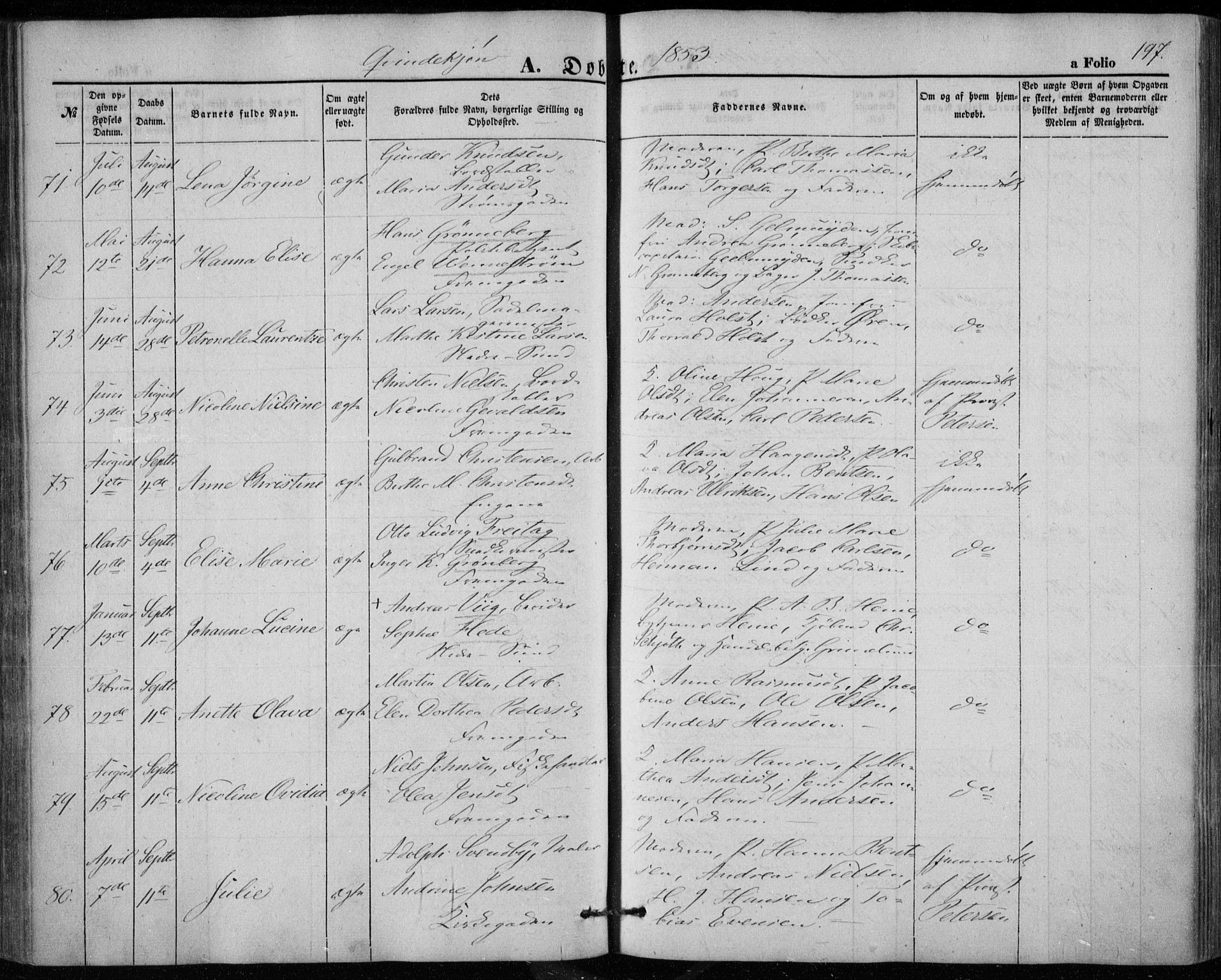 Bragernes kirkebøker, AV/SAKO-A-6/F/Fb/L0002: Parish register (official) no. II 2, 1848-1859, p. 197