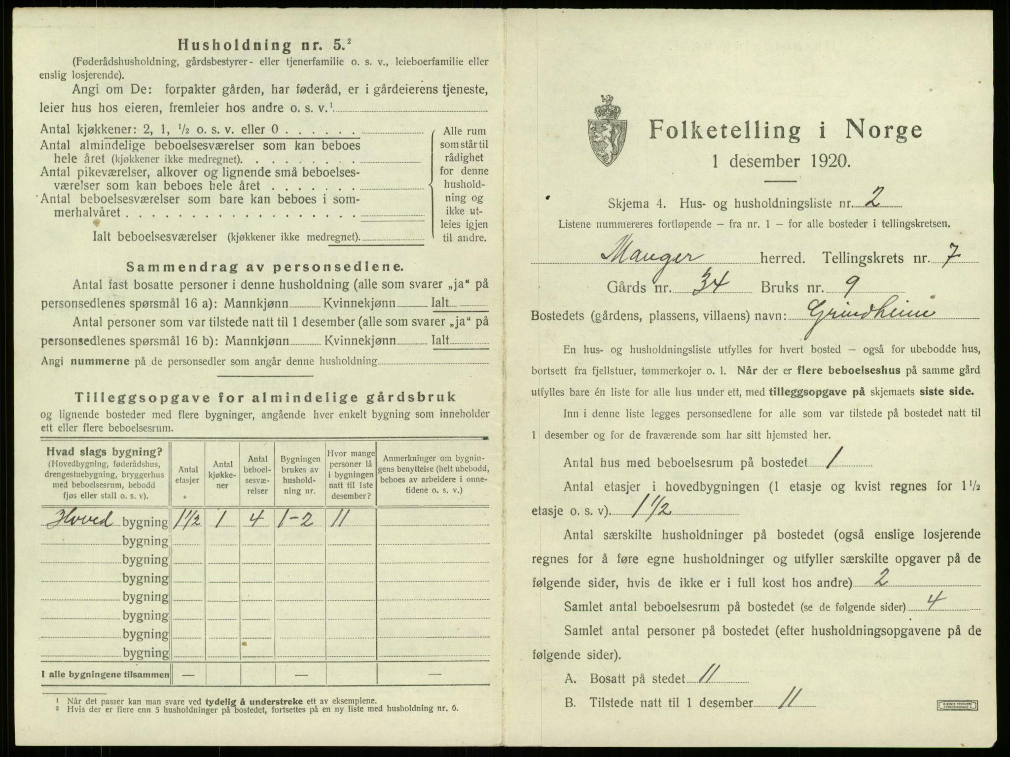 SAB, 1920 census for Manger, 1920, p. 520