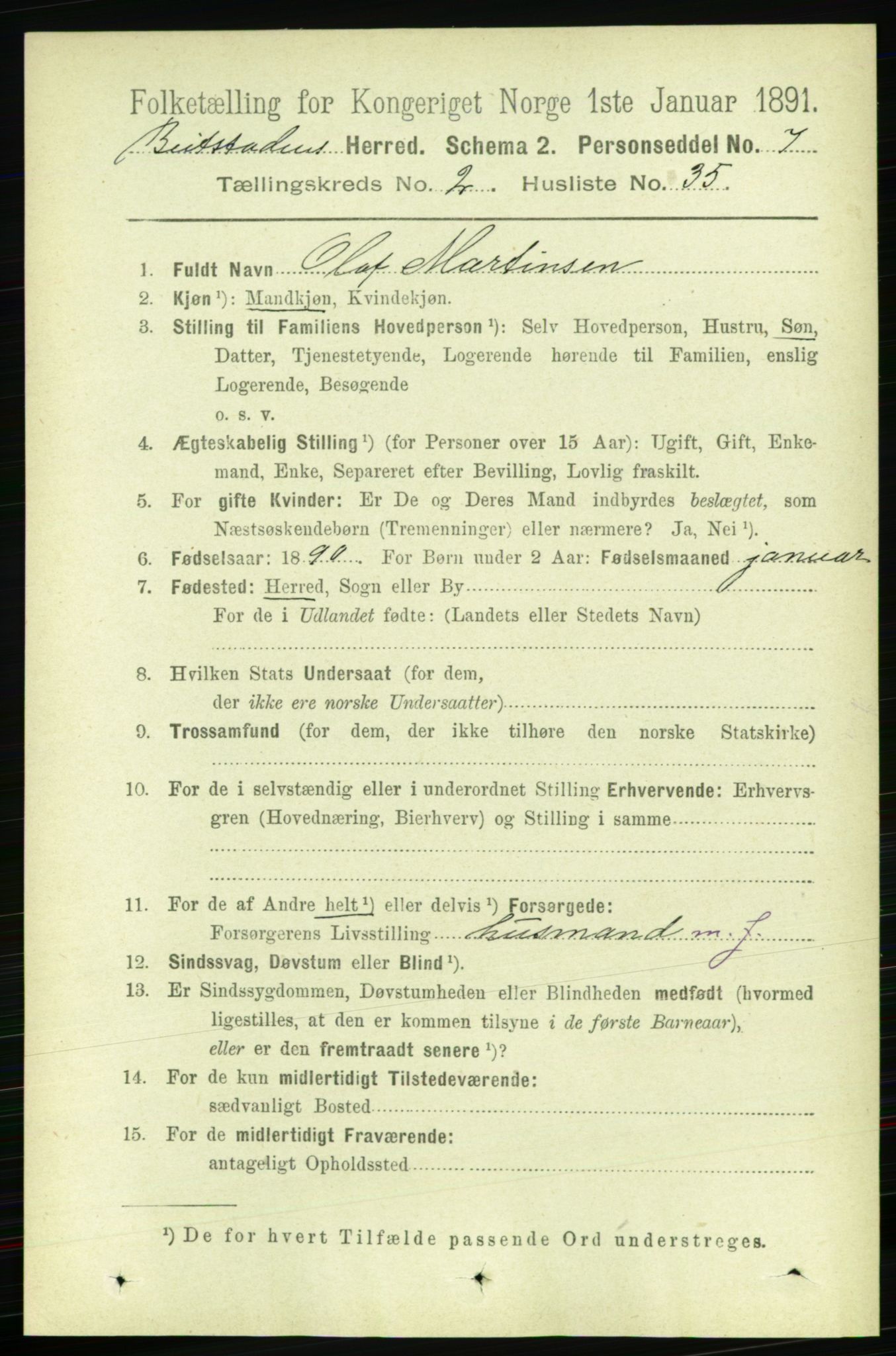 RA, 1891 census for 1727 Beitstad, 1891, p. 564