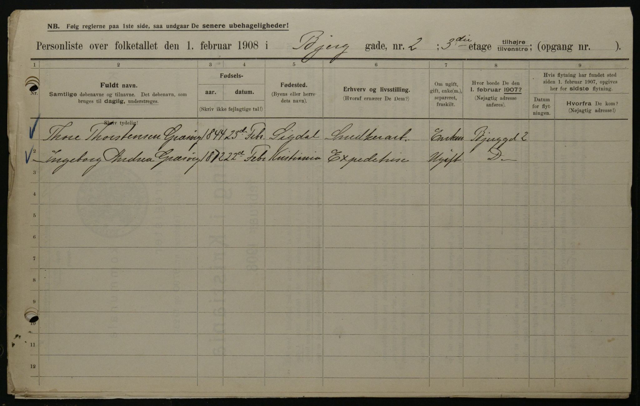 OBA, Municipal Census 1908 for Kristiania, 1908, p. 5366