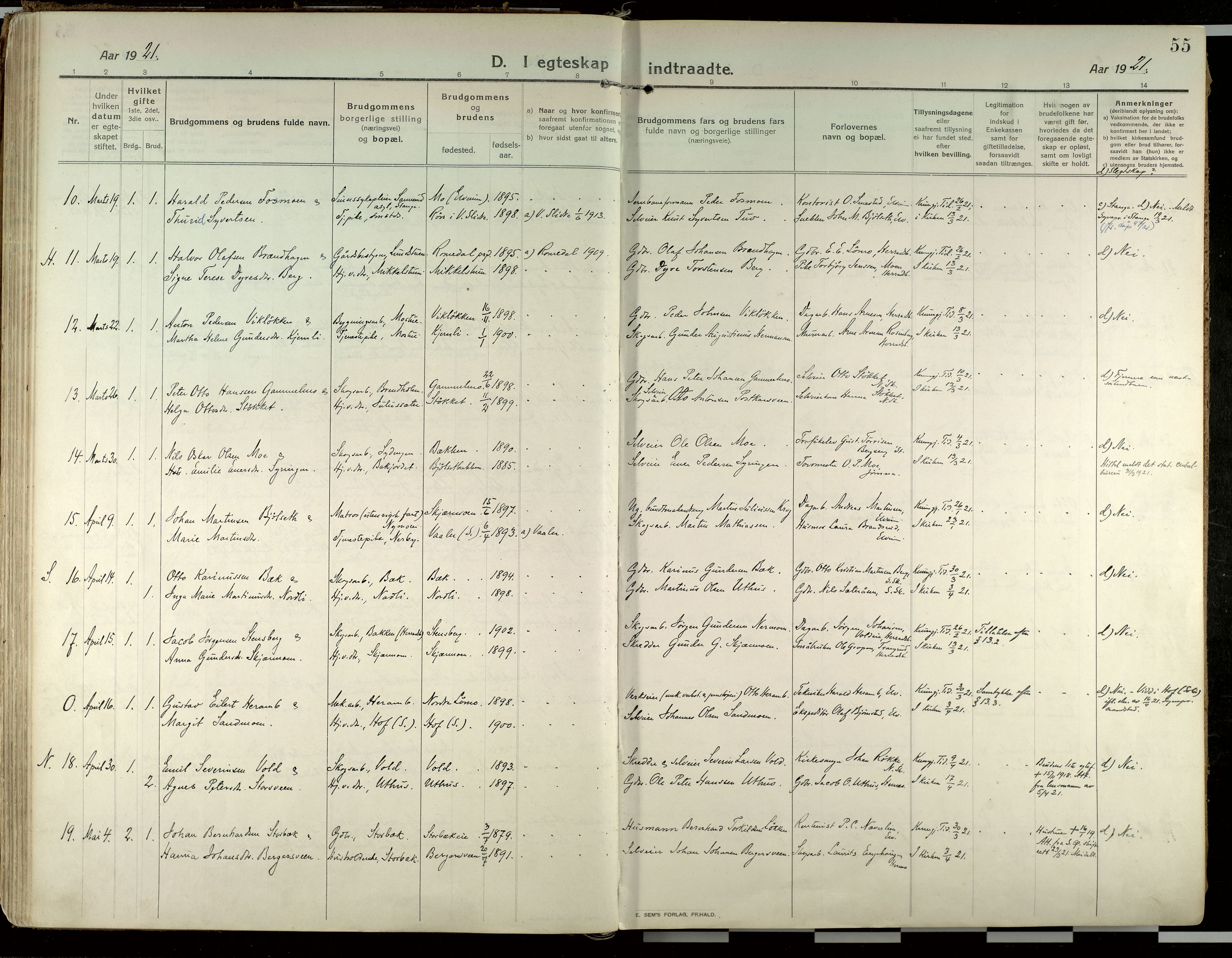 Elverum prestekontor, SAH/PREST-044/H/Ha/Haa/L0021: Parish register (official) no. 21, 1913-1928, p. 55