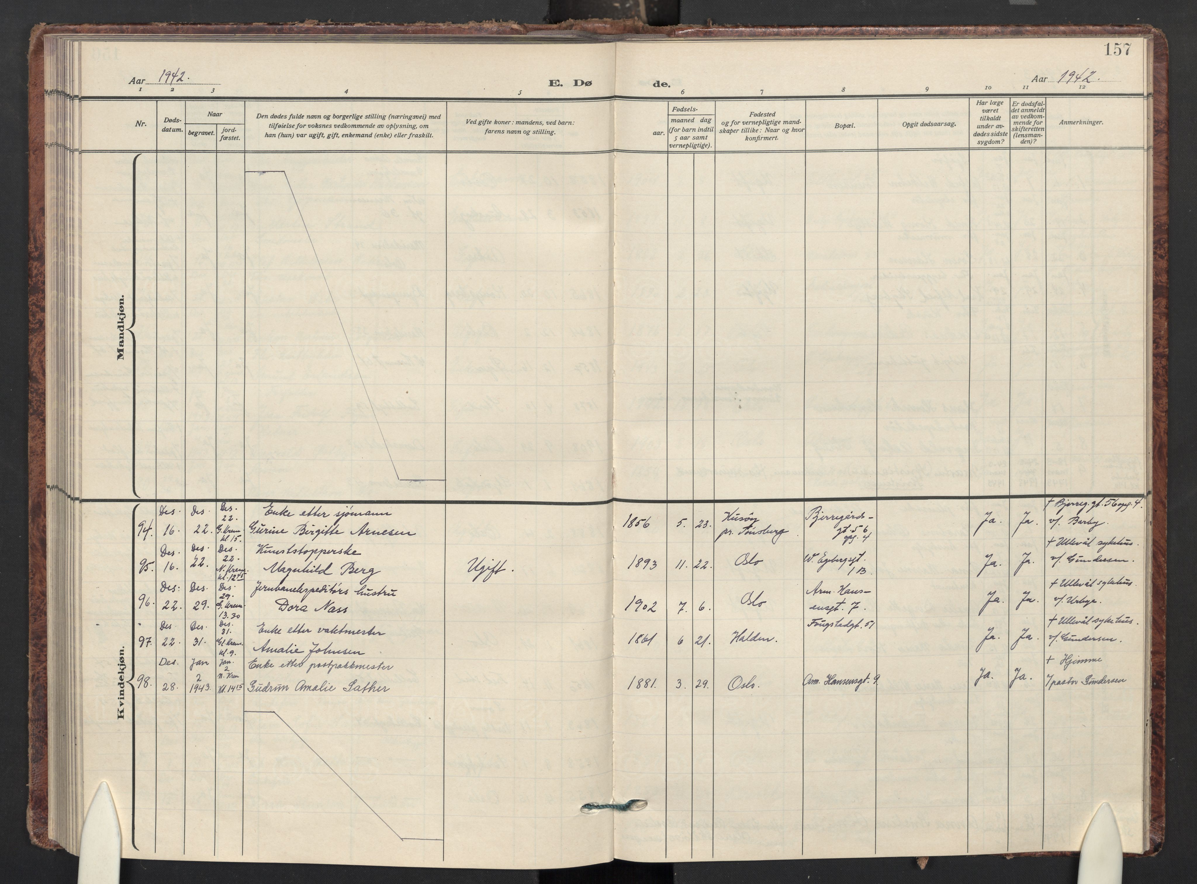 Gamle Aker prestekontor Kirkebøker, AV/SAO-A-10617a/F/L0020: Parish register (official) no. 20, 1931-1947, p. 157