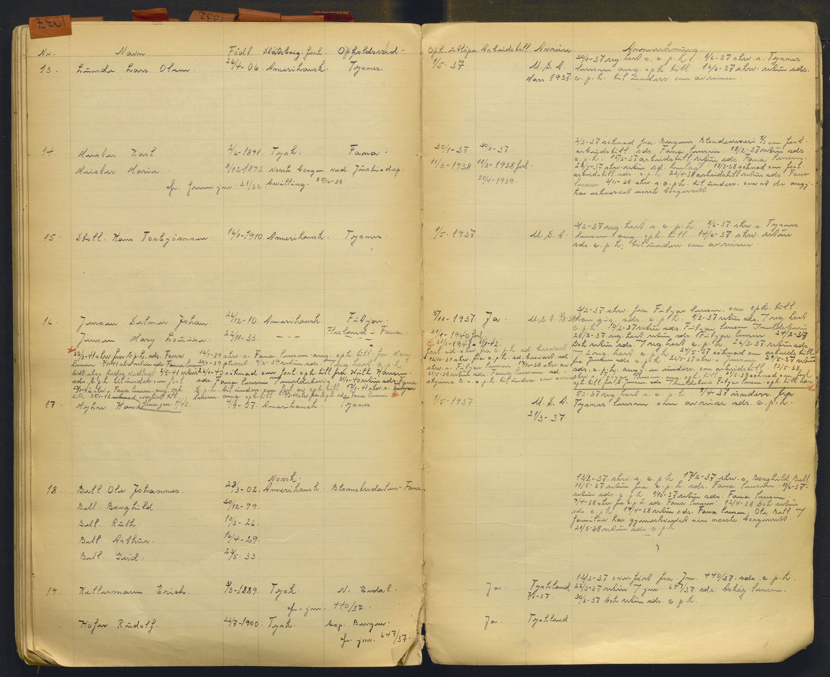 Hordaland politidistrikt, AV/SAB-A-64101/K/Ka/L0001: Brevjournal for framandvesenet (1921-1926) og framandsakjournal med register (1929-1937), 1921-1937