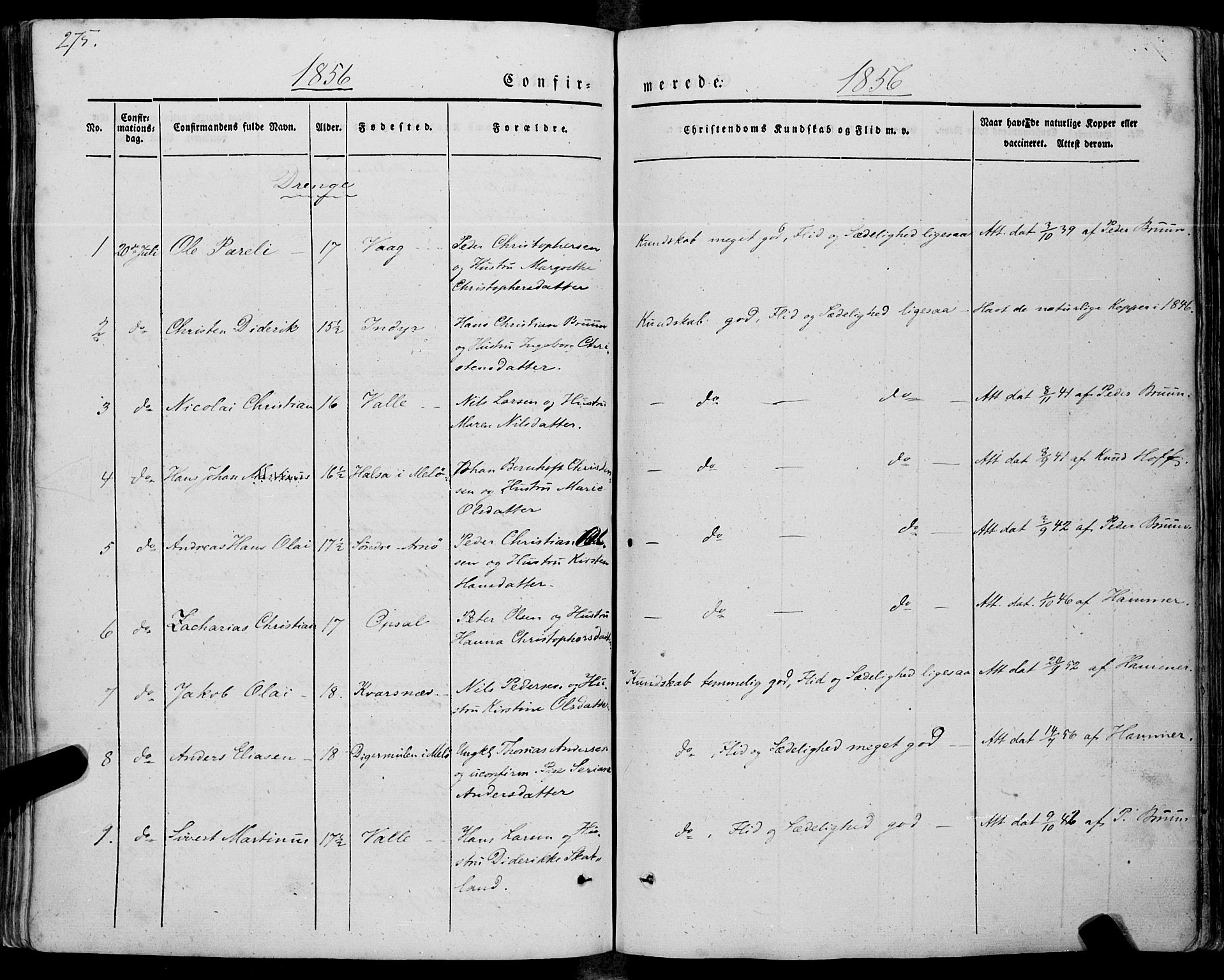 Ministerialprotokoller, klokkerbøker og fødselsregistre - Nordland, SAT/A-1459/805/L0097: Parish register (official) no. 805A04, 1837-1861, p. 275