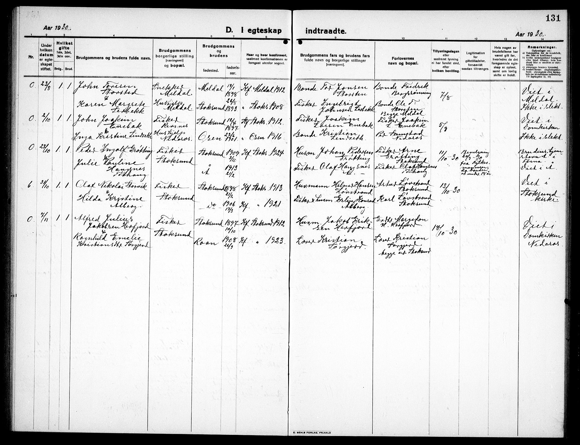 Ministerialprotokoller, klokkerbøker og fødselsregistre - Sør-Trøndelag, AV/SAT-A-1456/656/L0696: Parish register (copy) no. 656C02, 1921-1937, p. 131