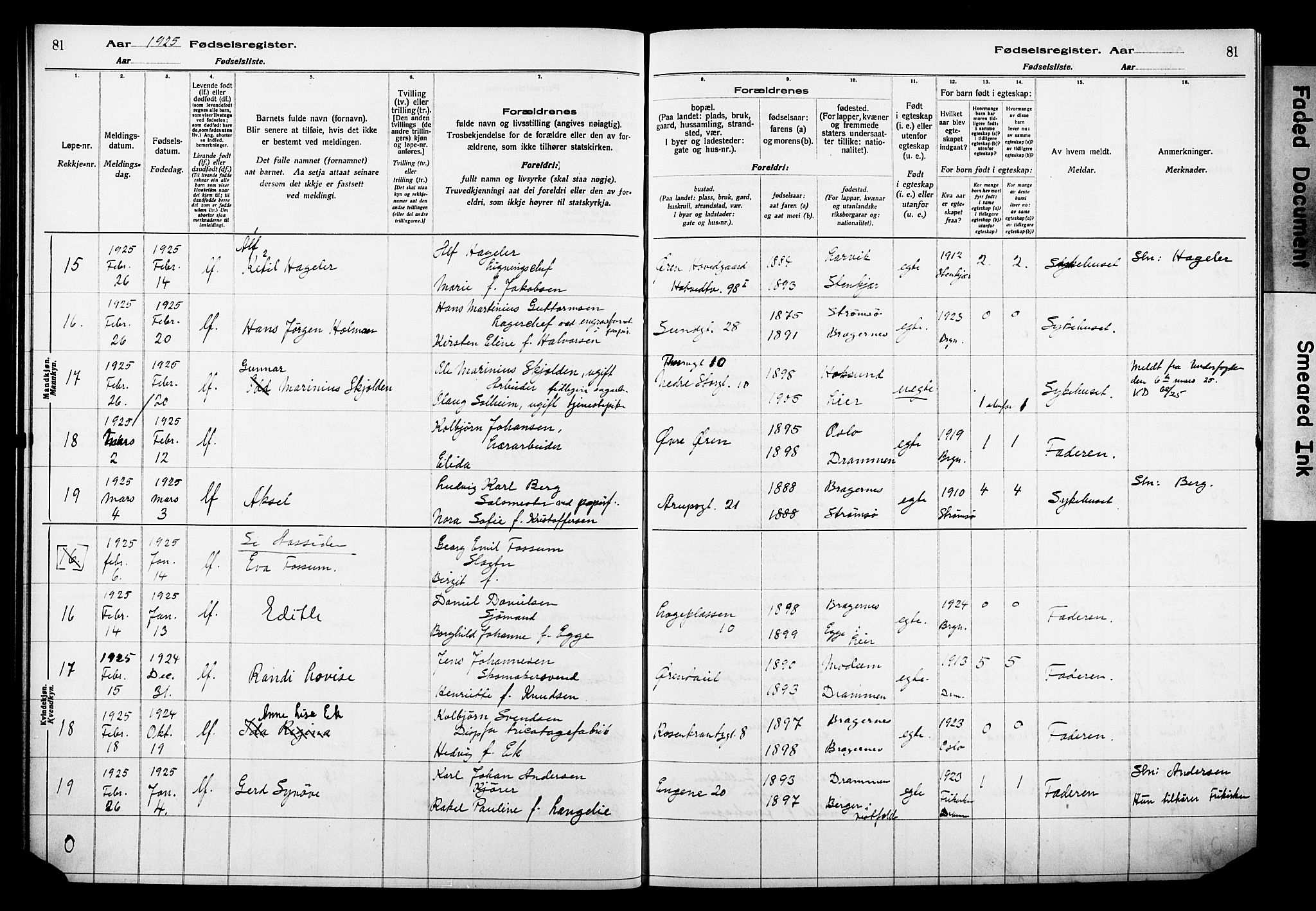 Bragernes kirkebøker, AV/SAKO-A-6/J/Ja/L0002: Birth register no. 2, 1922-1930, p. 81