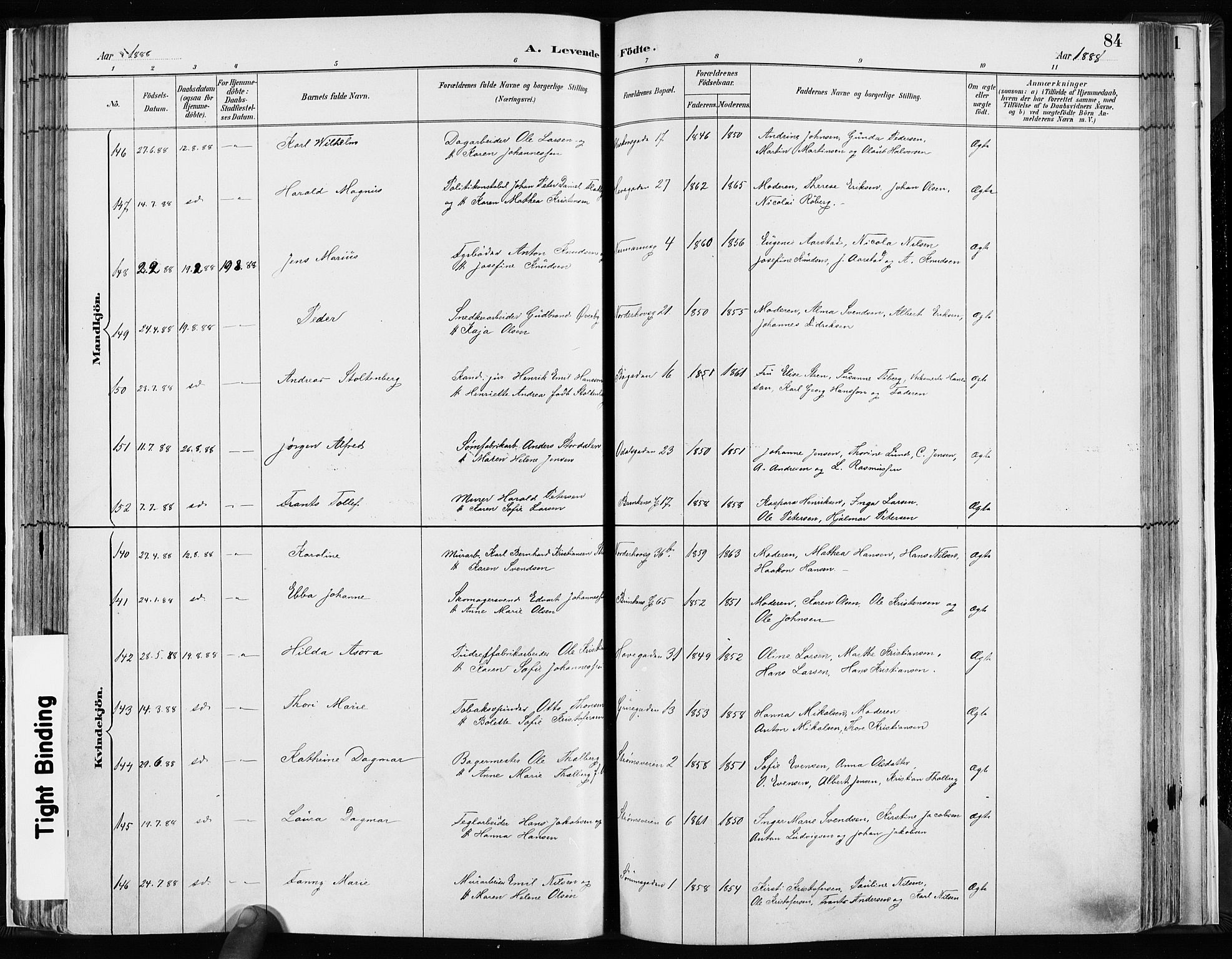 Kampen prestekontor Kirkebøker, SAO/A-10853/F/Fa/L0003: Parish register (official) no. I 3, 1886-1892, p. 84