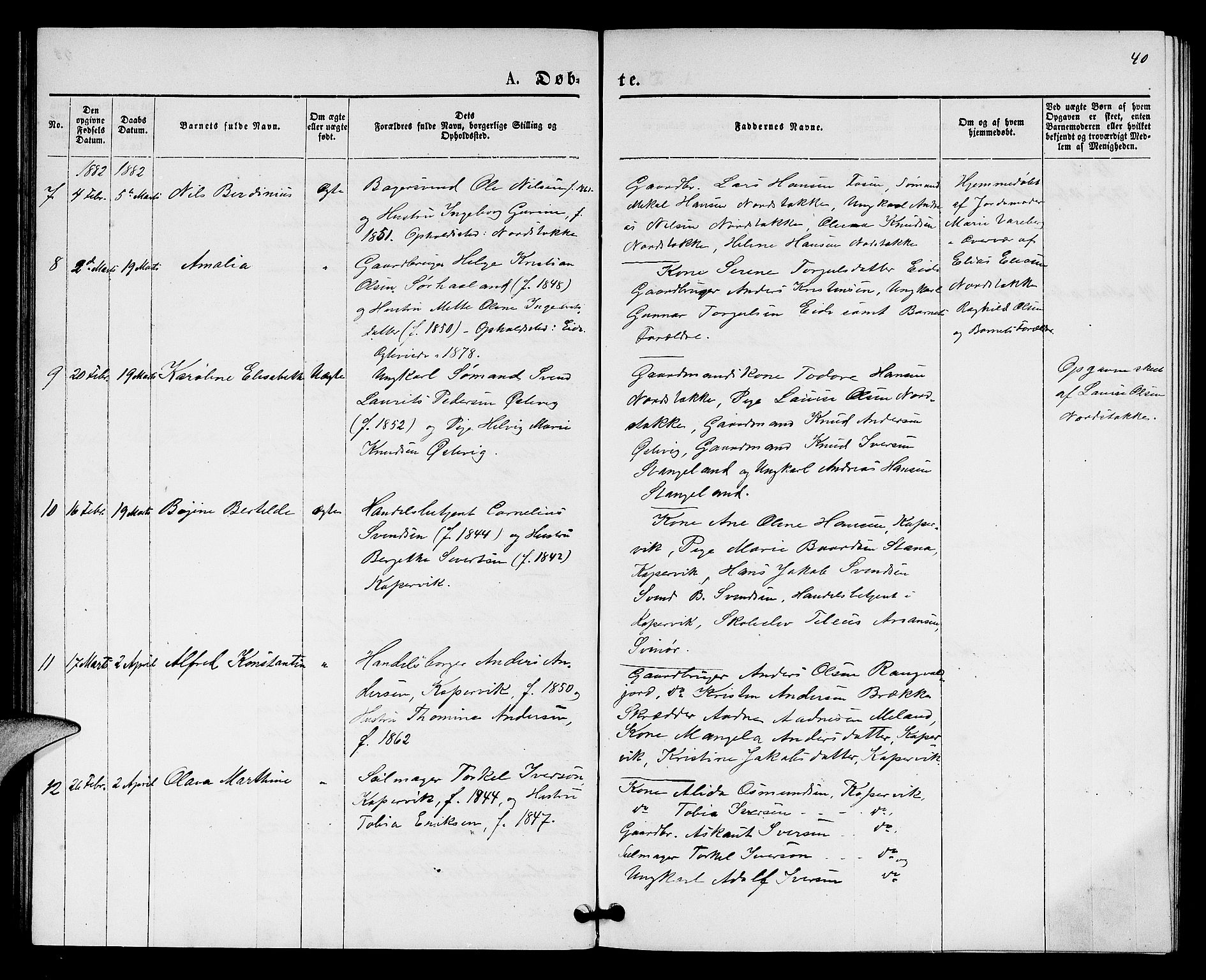 Kopervik sokneprestkontor, AV/SAST-A-101850/H/Ha/Hab/L0001: Parish register (copy) no. B 1, 1877-1891, p. 40