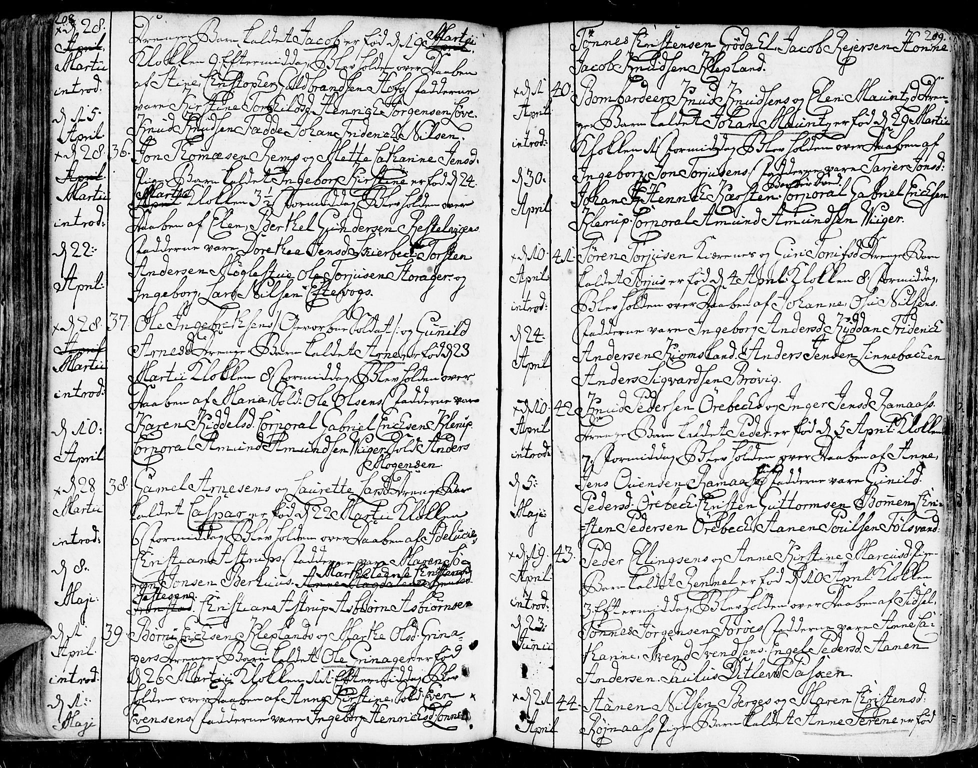 Kristiansand domprosti, SAK/1112-0006/F/Fa/L0003: Parish register (official) no. A 3, 1778-1818, p. 208-209