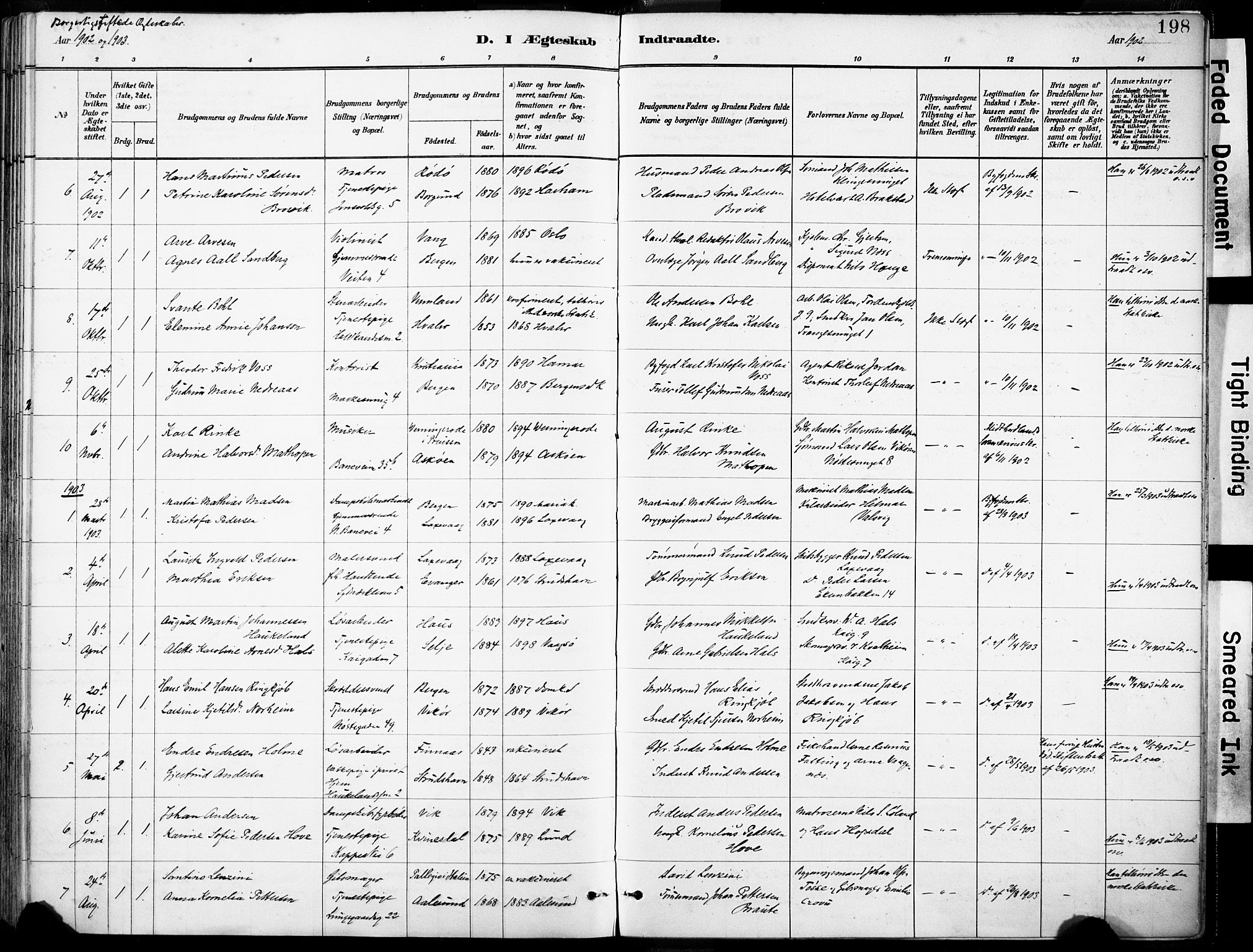 Domkirken sokneprestembete, SAB/A-74801/H/Haa/L0037: Parish register (official) no. D 4, 1880-1907, p. 198