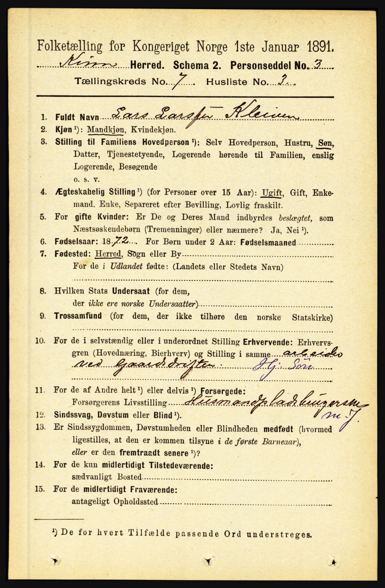 RA, 1891 census for 1437 Kinn, 1891, p. 2690