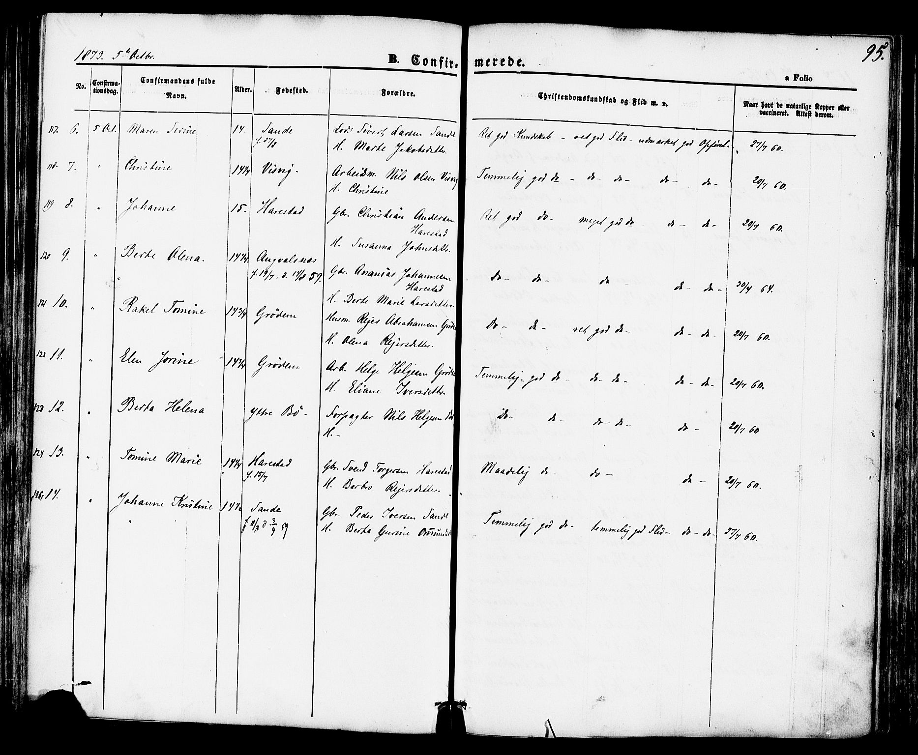 Hetland sokneprestkontor, SAST/A-101826/30/30BA/L0004: Parish register (official) no. A 4, 1862-1881, p. 95