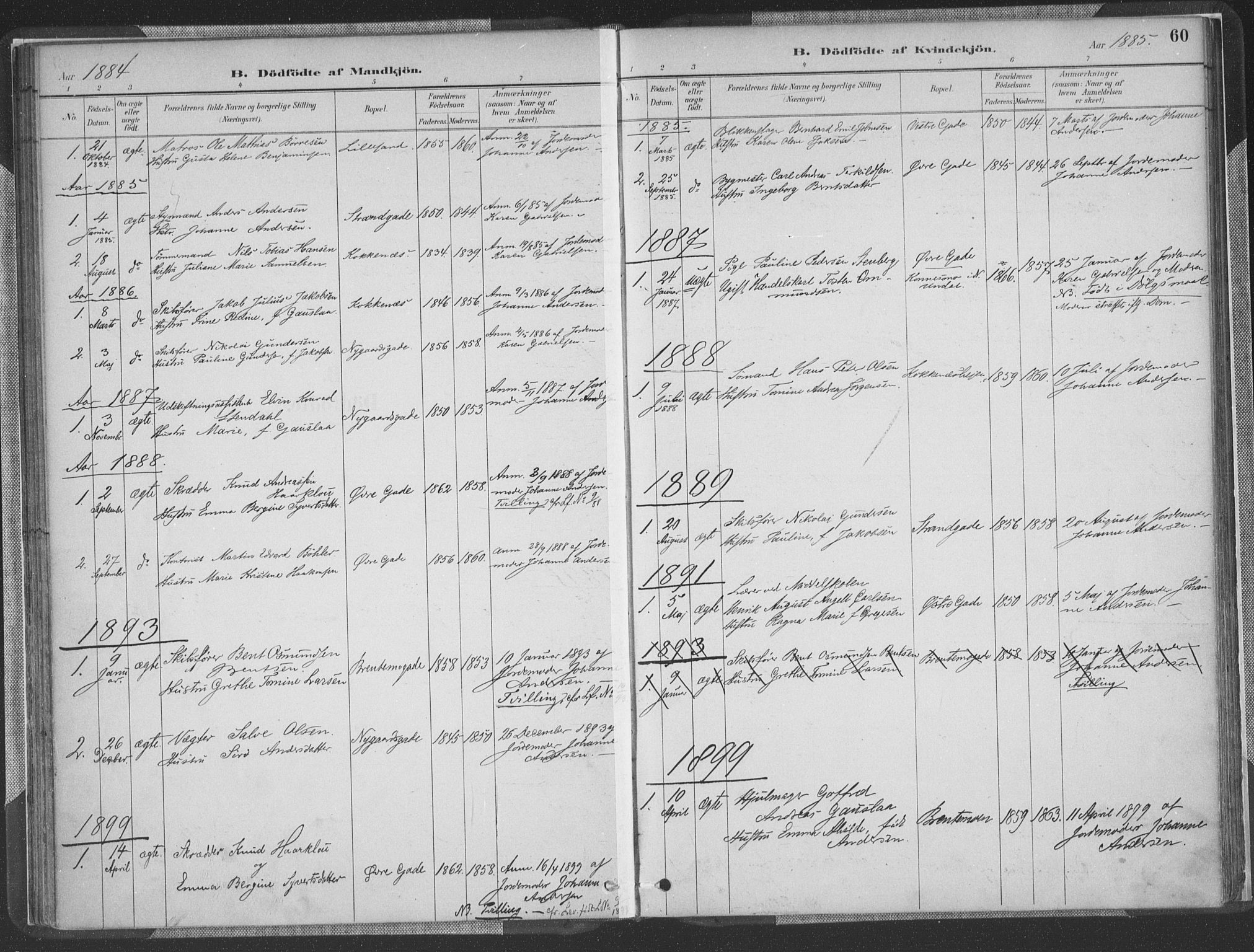 Vestre Moland sokneprestkontor, AV/SAK-1111-0046/F/Fa/Faa/L0001: Parish register (official) no. A 1, 1884-1899, p. 60