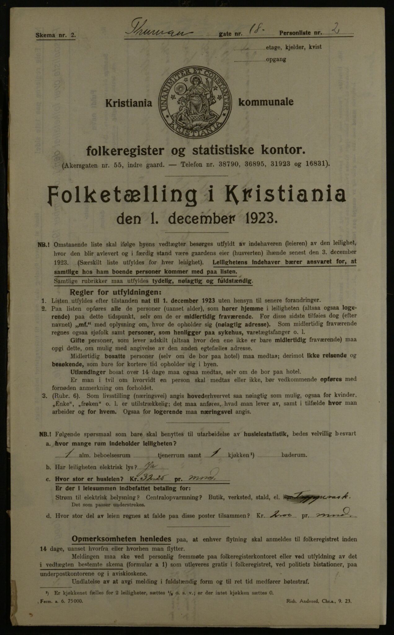 OBA, Municipal Census 1923 for Kristiania, 1923, p. 123201