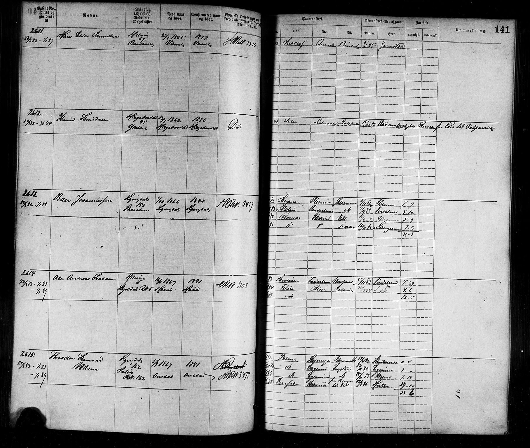 Farsund mønstringskrets, SAK/2031-0017/F/Fa/L0006: Annotasjonsrulle nr 1911-3805 med register, Z-3, 1877-1894, p. 170
