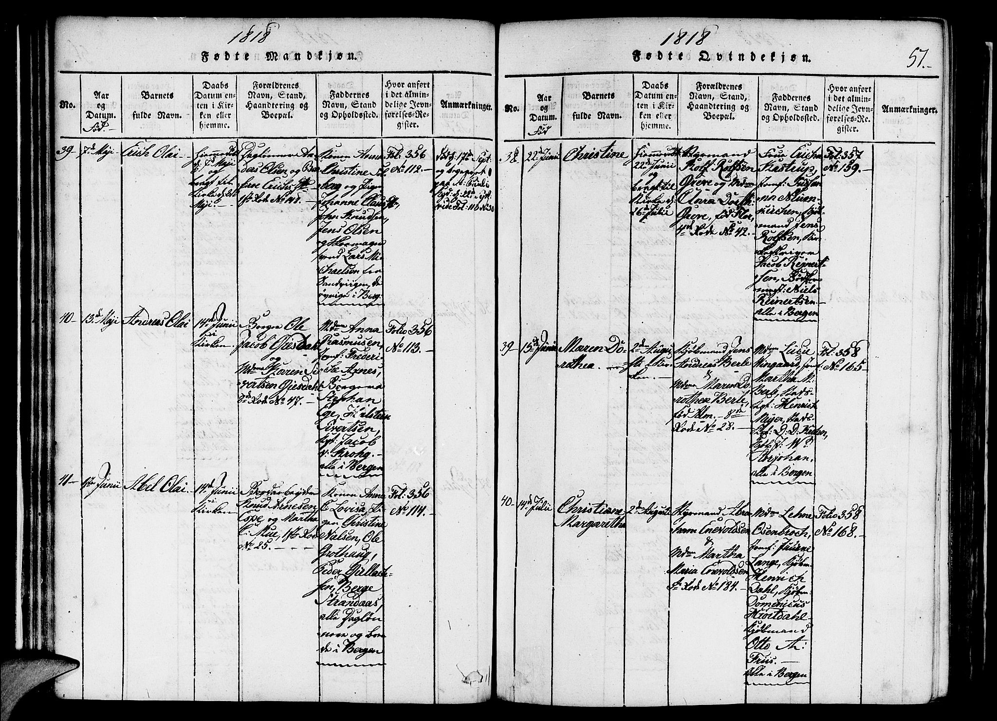 Nykirken Sokneprestembete, AV/SAB-A-77101/H/Haa/L0011: Parish register (official) no. A 11, 1816-1821, p. 57