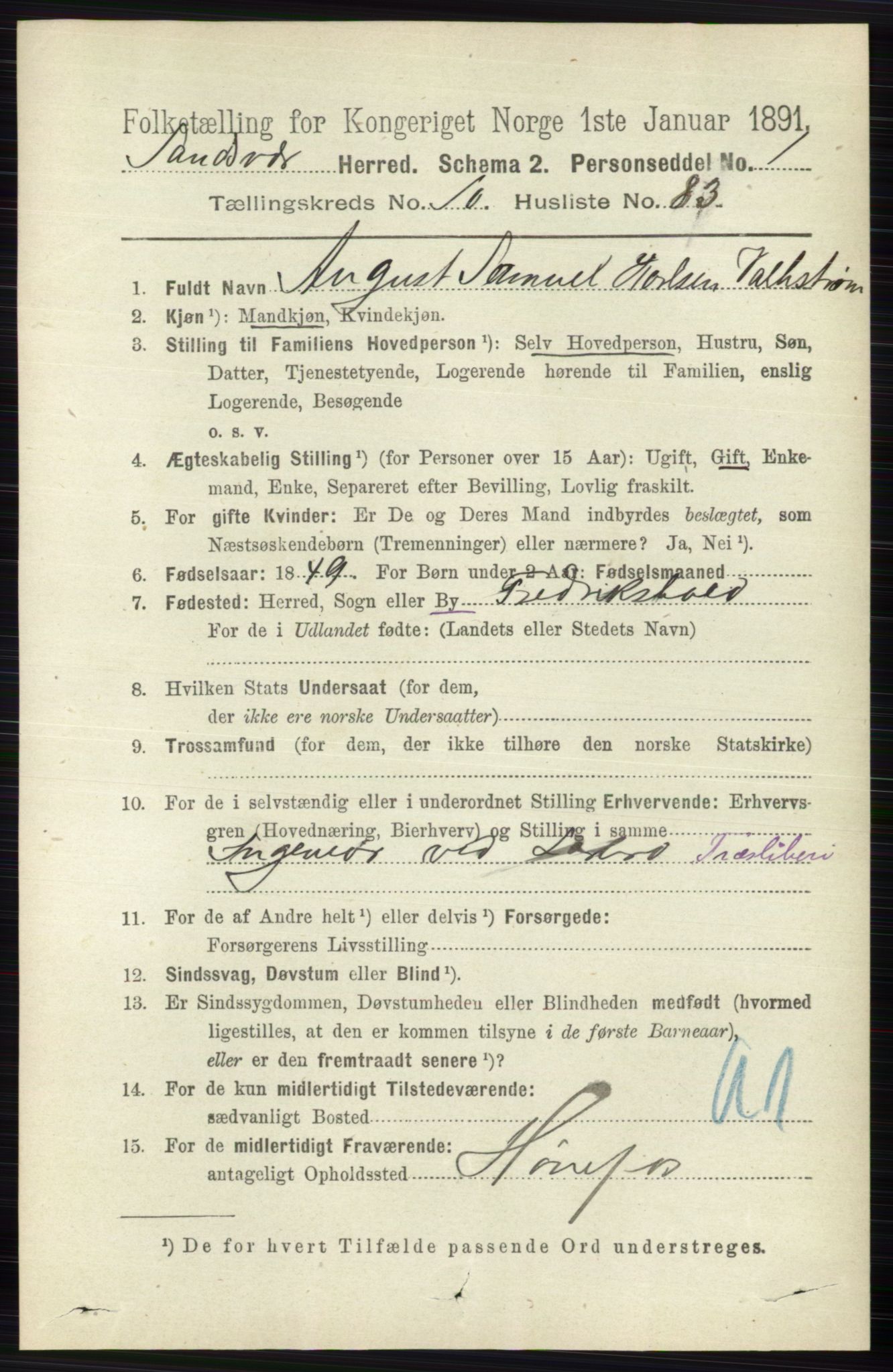 RA, 1891 census for 0629 Sandsvær, 1891, p. 5467