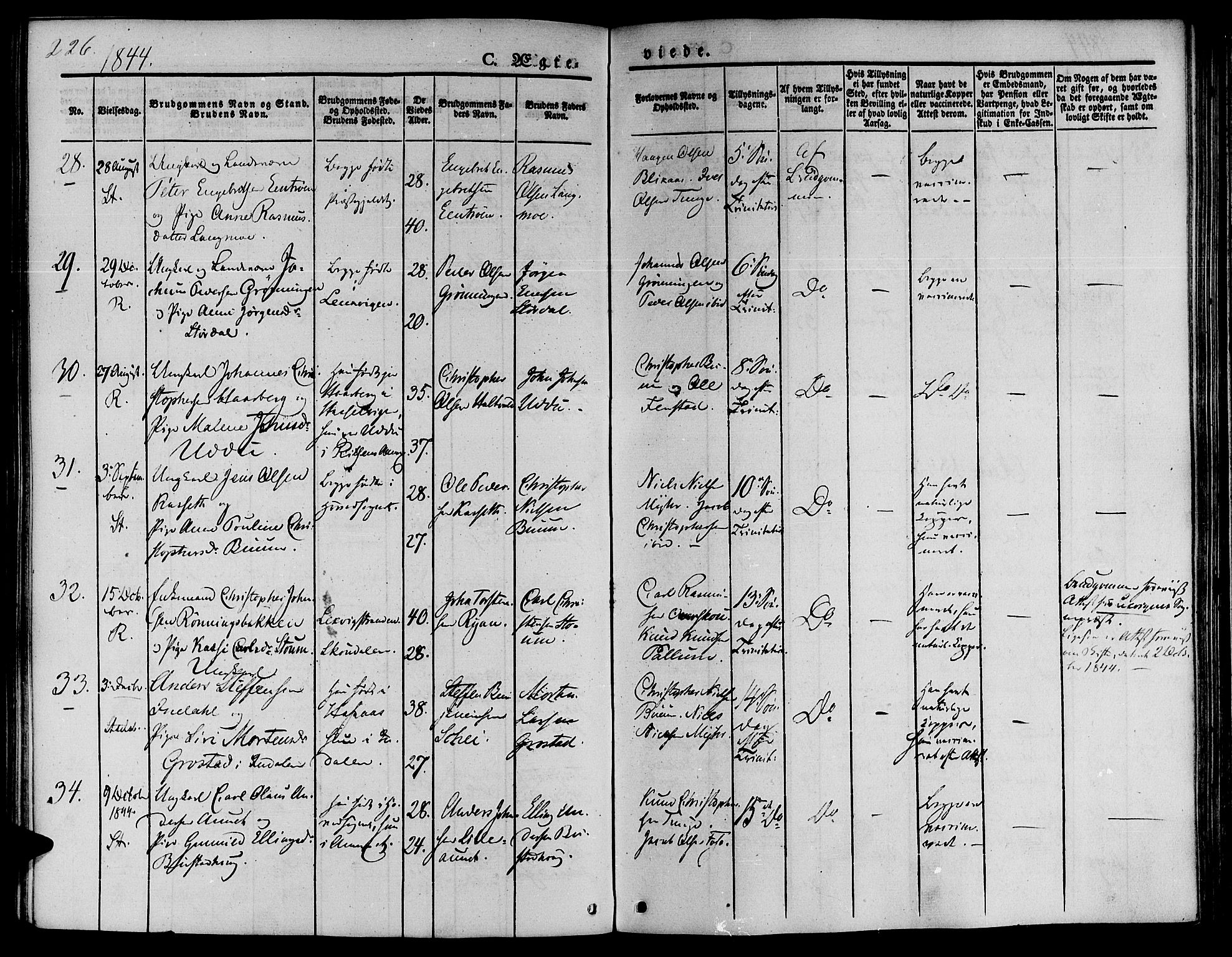 Ministerialprotokoller, klokkerbøker og fødselsregistre - Sør-Trøndelag, SAT/A-1456/646/L0610: Parish register (official) no. 646A08, 1837-1847, p. 226