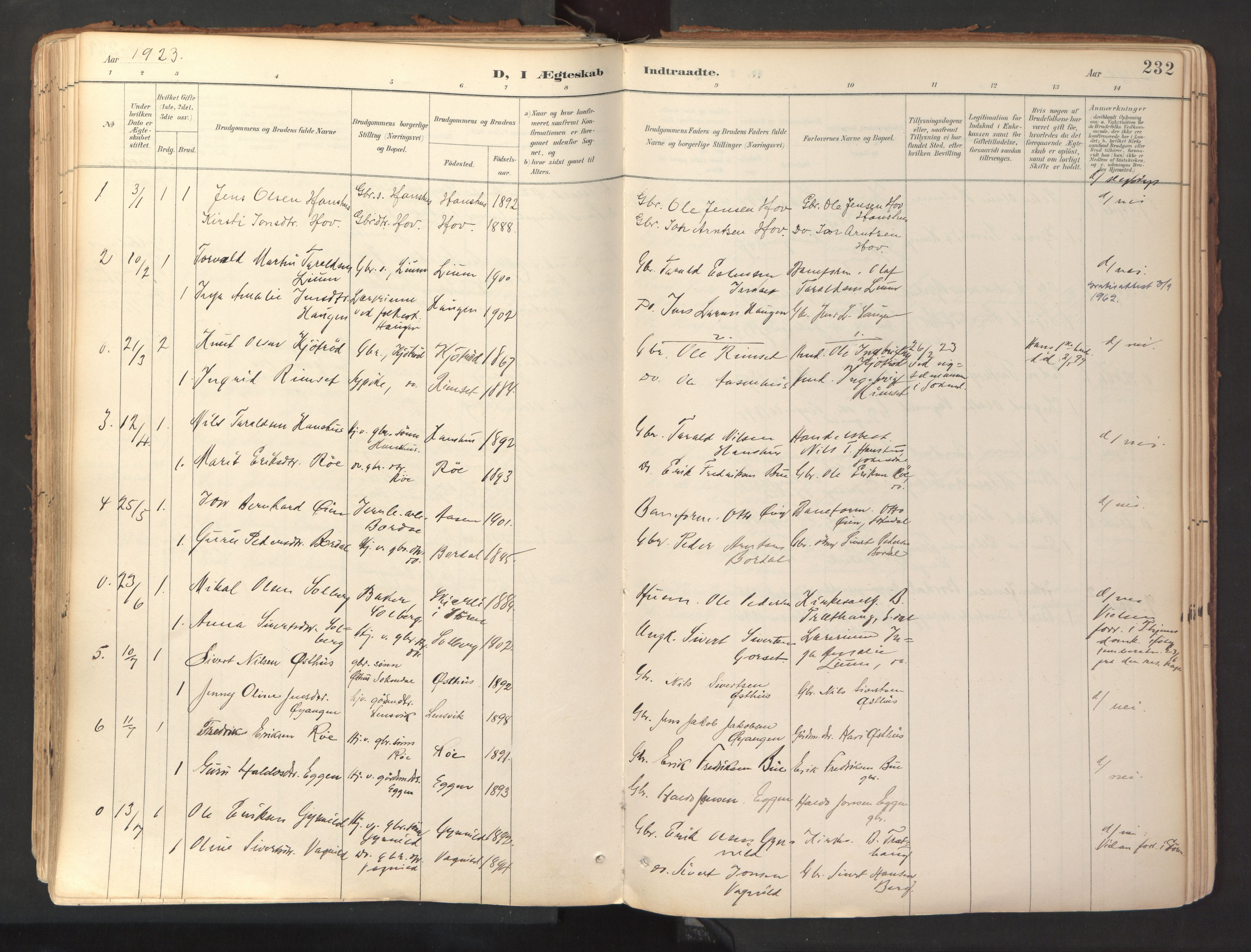 Ministerialprotokoller, klokkerbøker og fødselsregistre - Sør-Trøndelag, SAT/A-1456/689/L1041: Parish register (official) no. 689A06, 1891-1923, p. 232