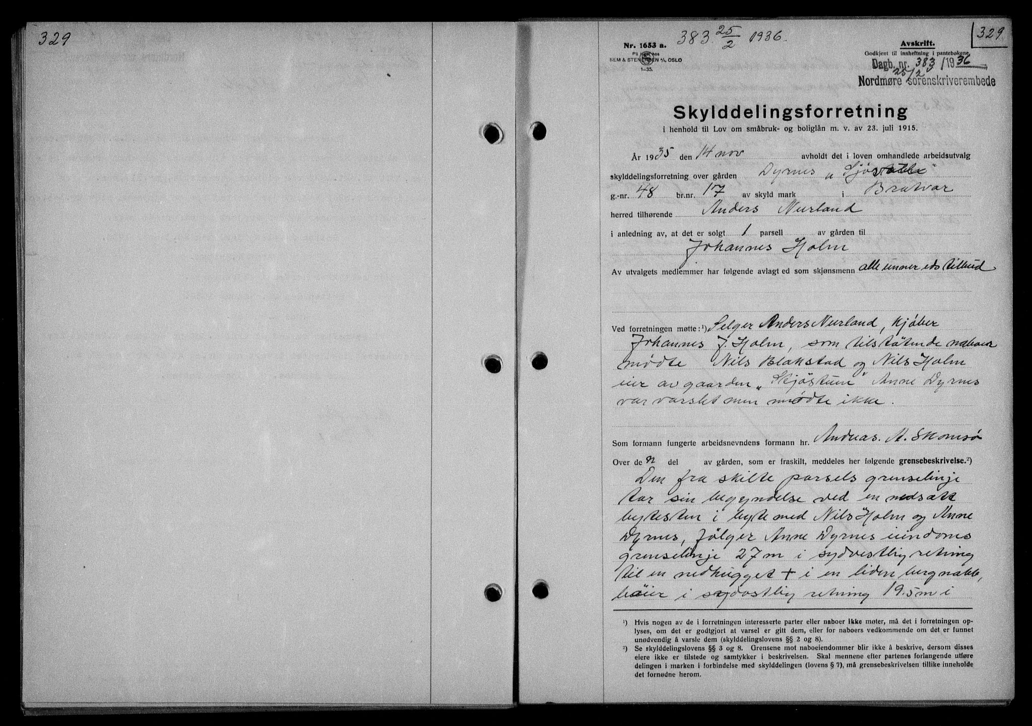 Nordmøre sorenskriveri, AV/SAT-A-4132/1/2/2Ca/L0087: Mortgage book no. 77, 1935-1936, Deed date: 25.02.1936