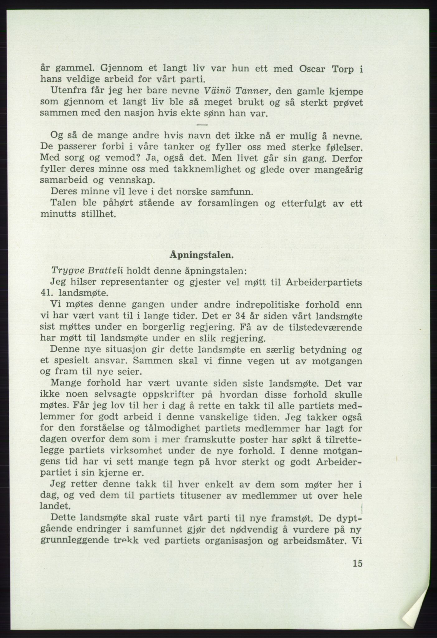 Det norske Arbeiderparti - publikasjoner, AAB/-/-/-: Protokoll over forhandlingene på det 41. ordinære landsmøte 21.-23. mai 1967 i Oslo, 1967, p. 15