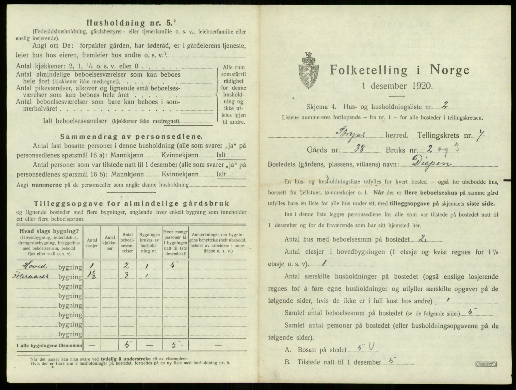 SAB, 1920 census for Stryn, 1920, p. 399