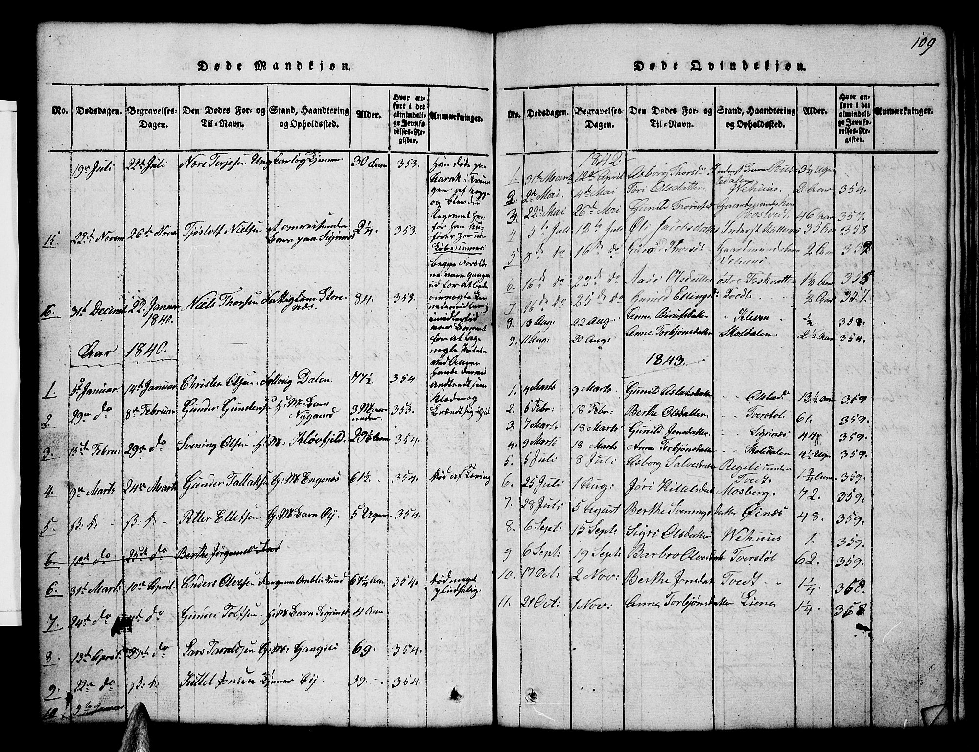 Åmli sokneprestkontor, AV/SAK-1111-0050/F/Fb/Fbc/L0001: Parish register (copy) no. B 1, 1816-1867, p. 109