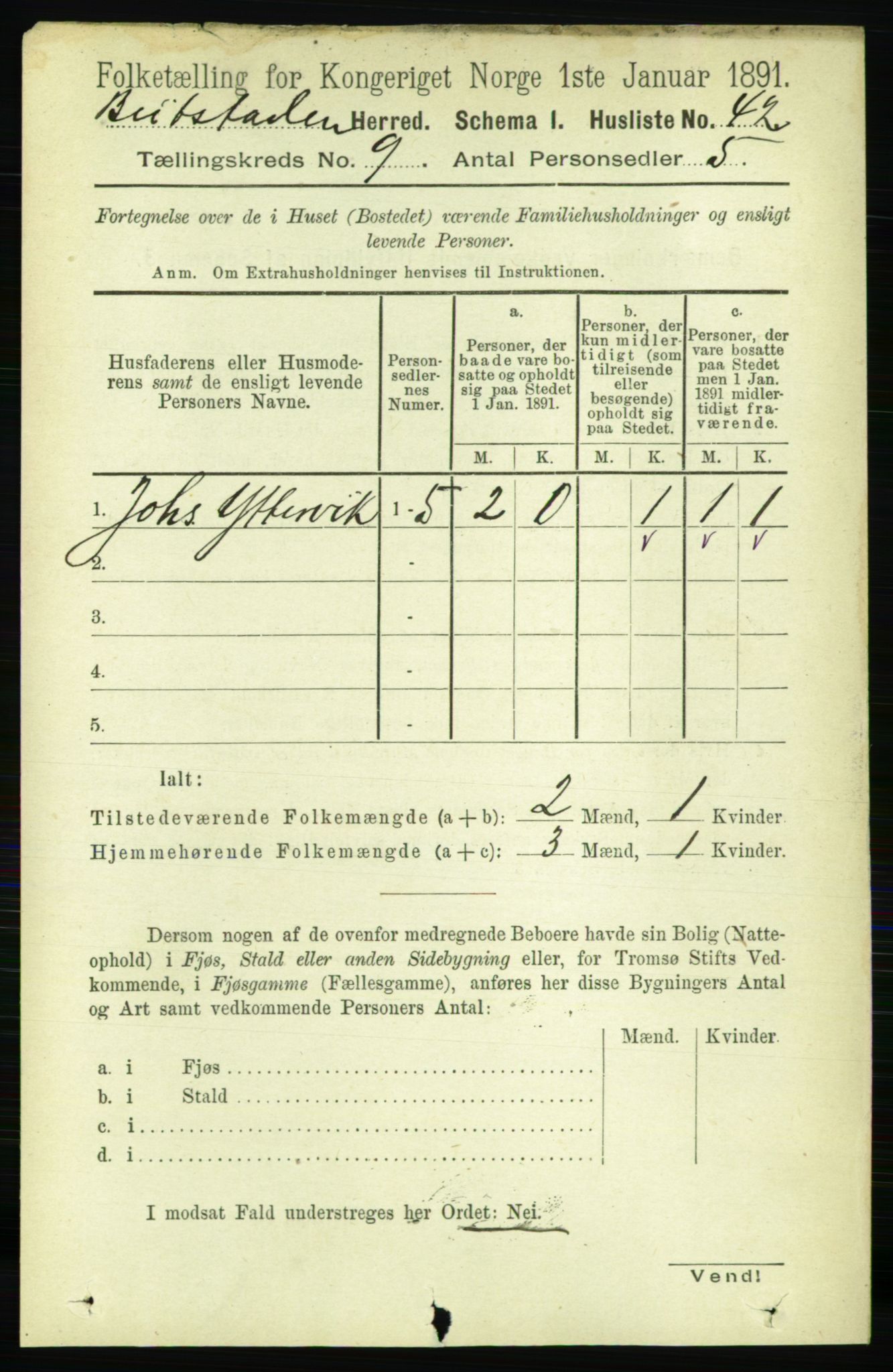 RA, 1891 census for 1727 Beitstad, 1891, p. 2411