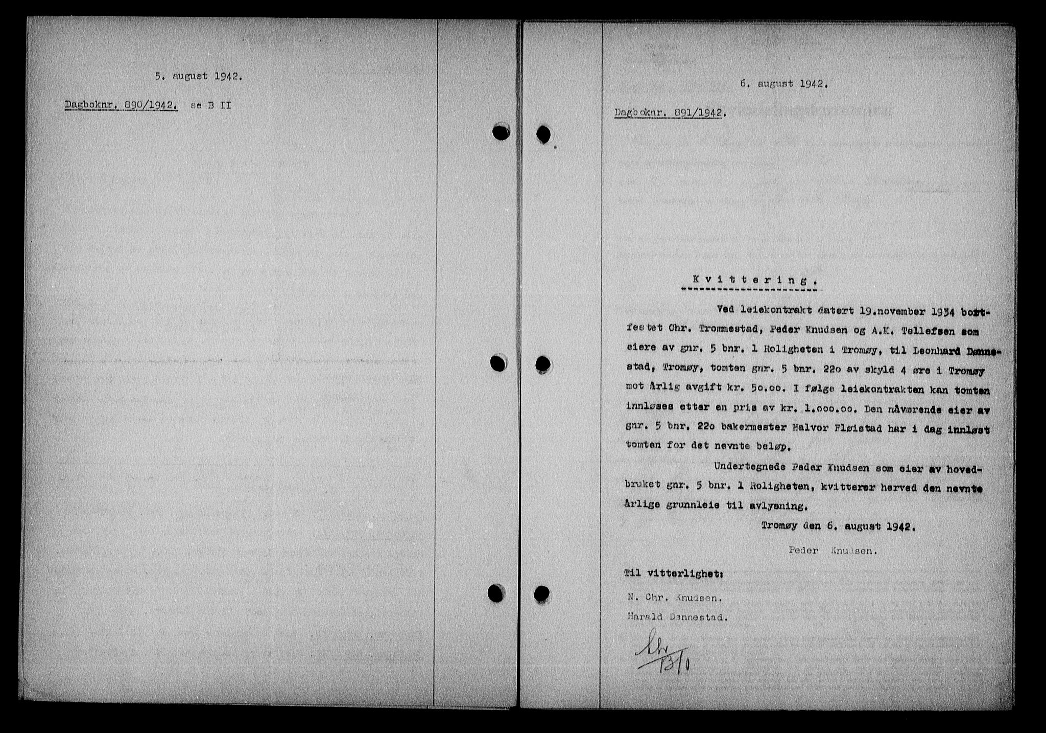 Nedenes sorenskriveri, SAK/1221-0006/G/Gb/Gba/L0049: Mortgage book no. A-III, 1941-1942, Diary no: : 891/1942