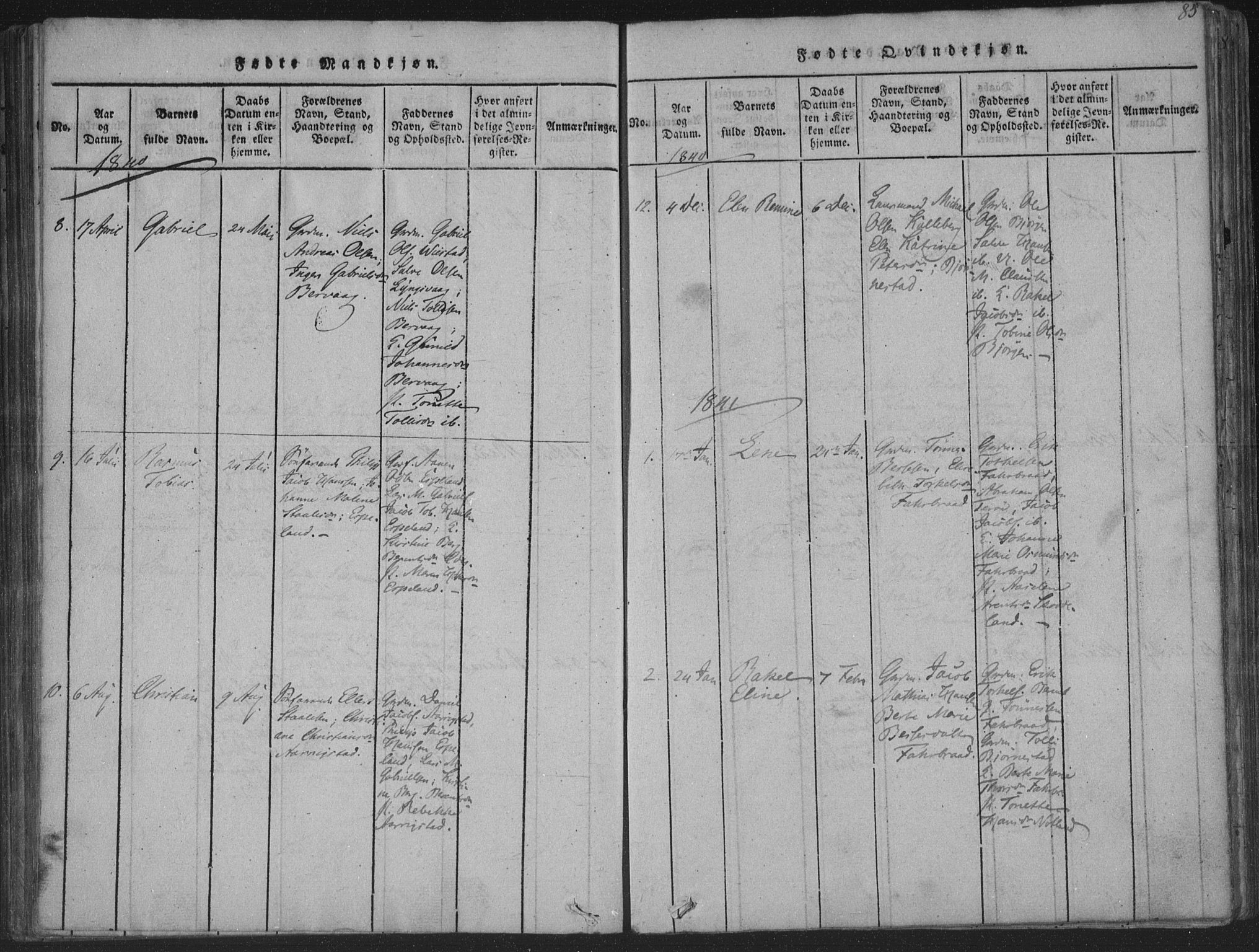 Herad sokneprestkontor, SAK/1111-0018/F/Fa/Fab/L0002: Parish register (official) no. A 2, 1816-1844, p. 85